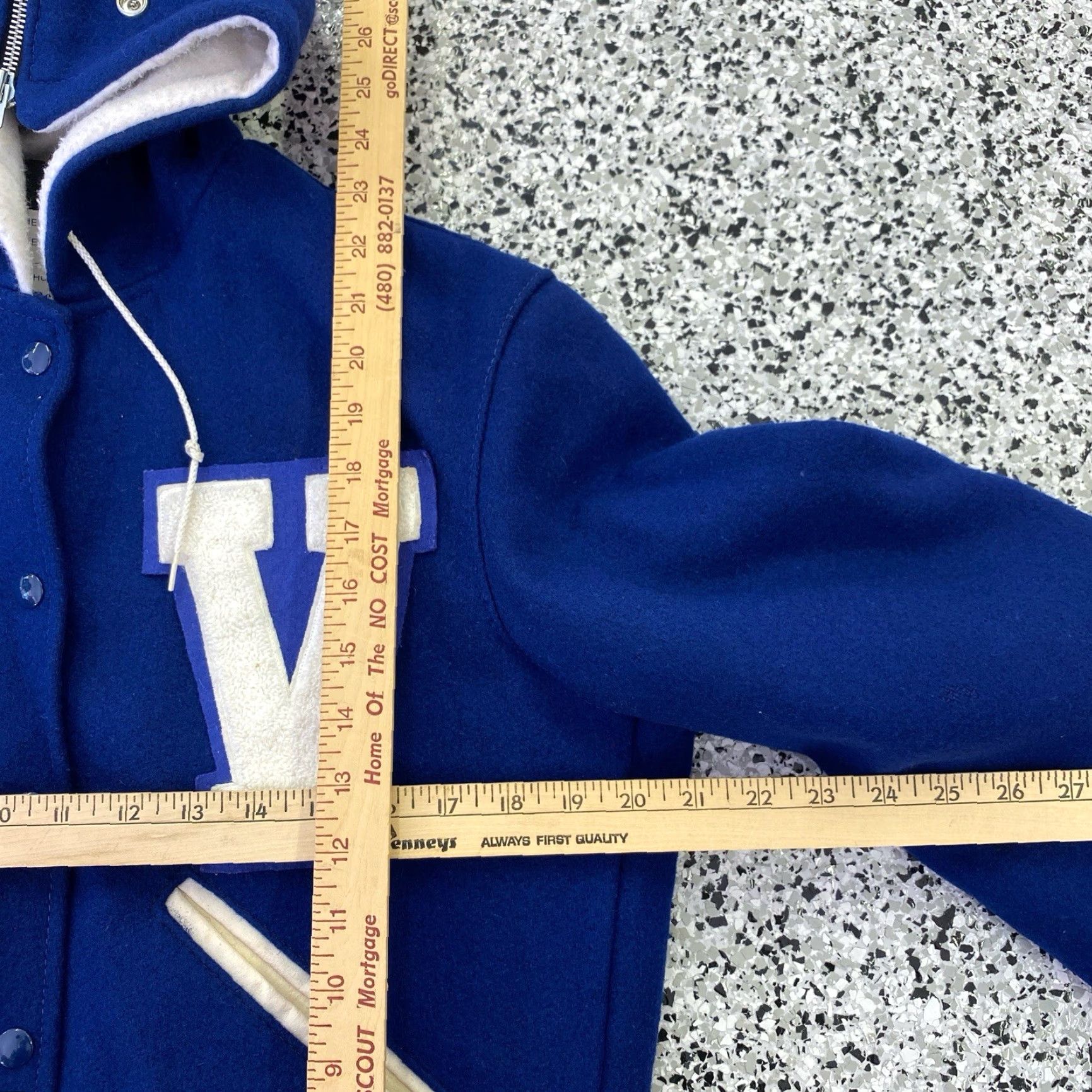 Vintage VINTAGE DeLong Wool Letterman Varsity Jacket Blue Split Hood 36 Unisex Adults Regular Size Jacket Size US XXS / EU 40 - 2 Thumbnail