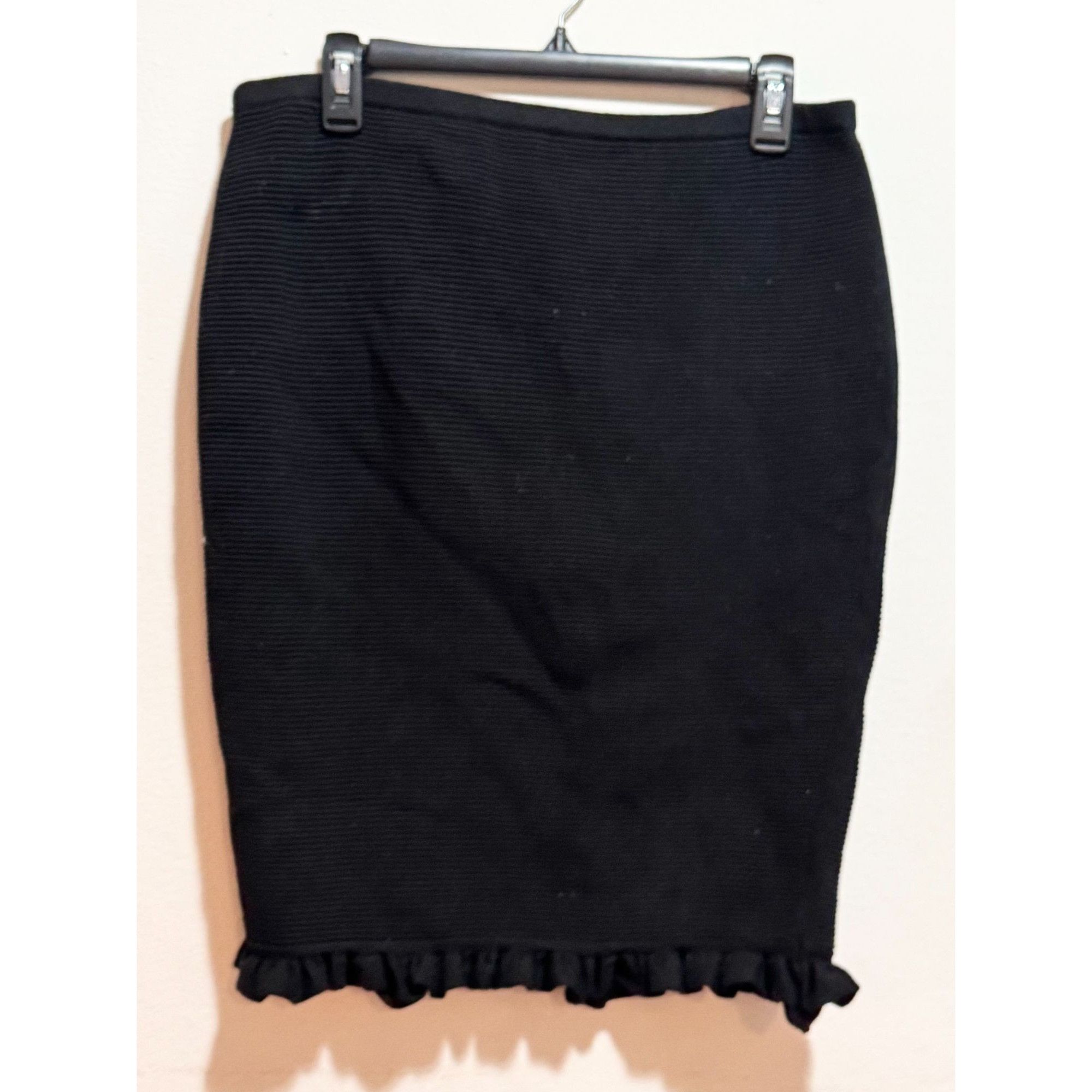 Other Max Studio Ribbed Ruffle Black Stretch Skirt Size L Size 28" / US 6 / IT 42 - 5 Thumbnail