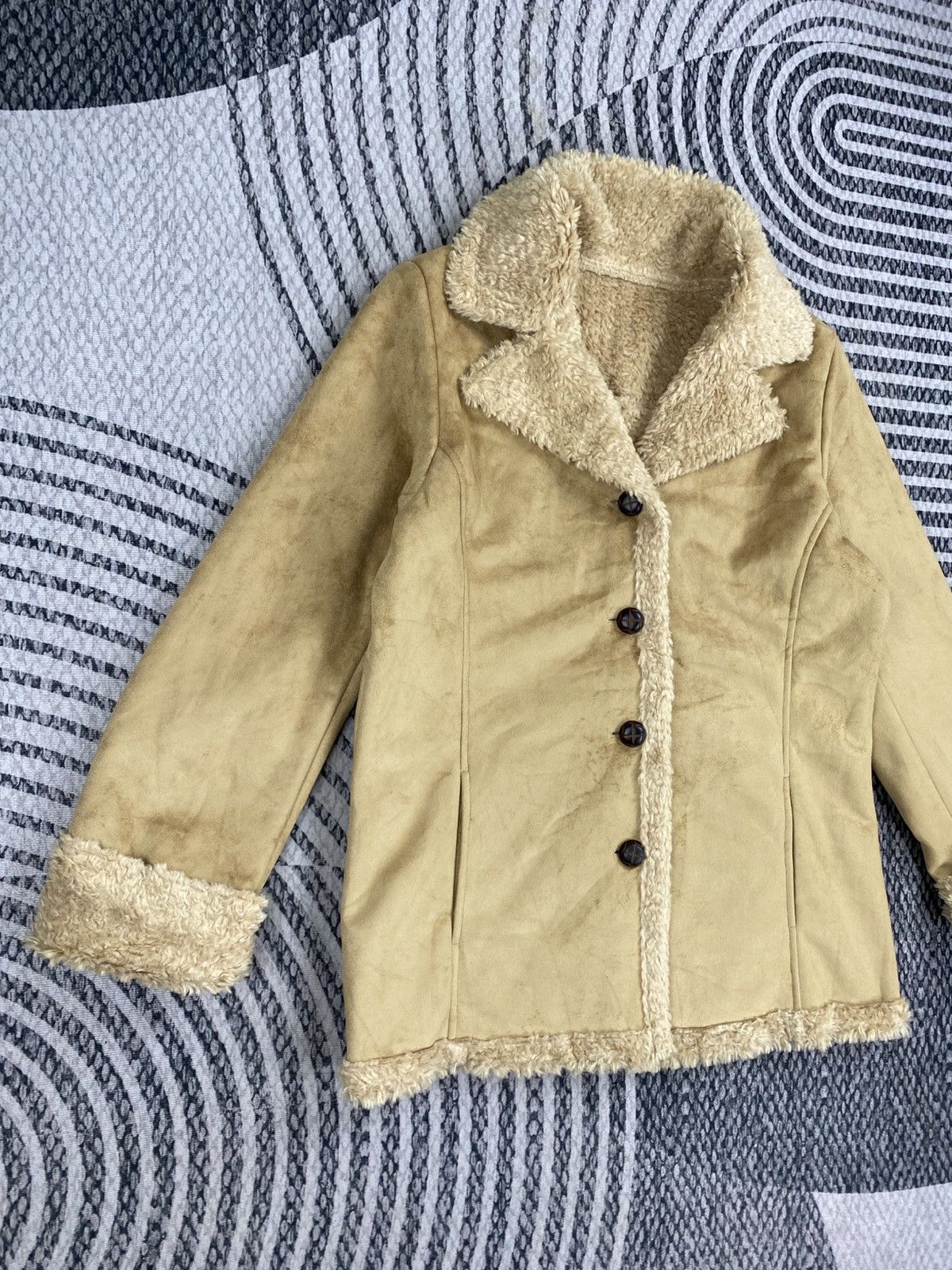 Japanese Brand Comfostrain Double Collar Lined Sherpa Suede Leather Jacket Size US M / EU 48-50 / 2 - 3 Thumbnail
