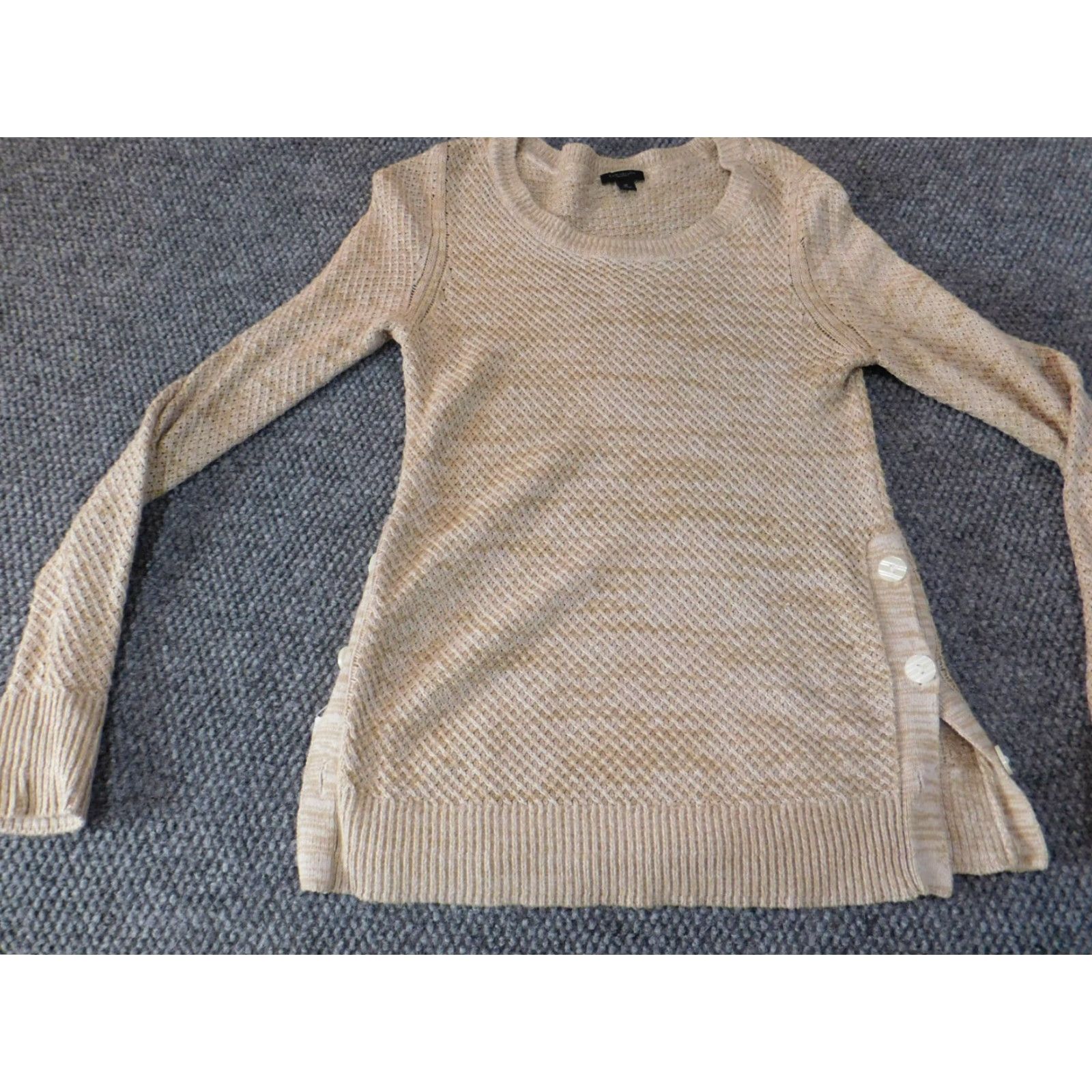 Ann Taylor Ann Taylor Womens Sweater XS Beige Crew Neck Pullover Knit Rib Pattern Stretch Regular Size S Stool Size S / US 4 / IT 40 - 3 Thumbnail