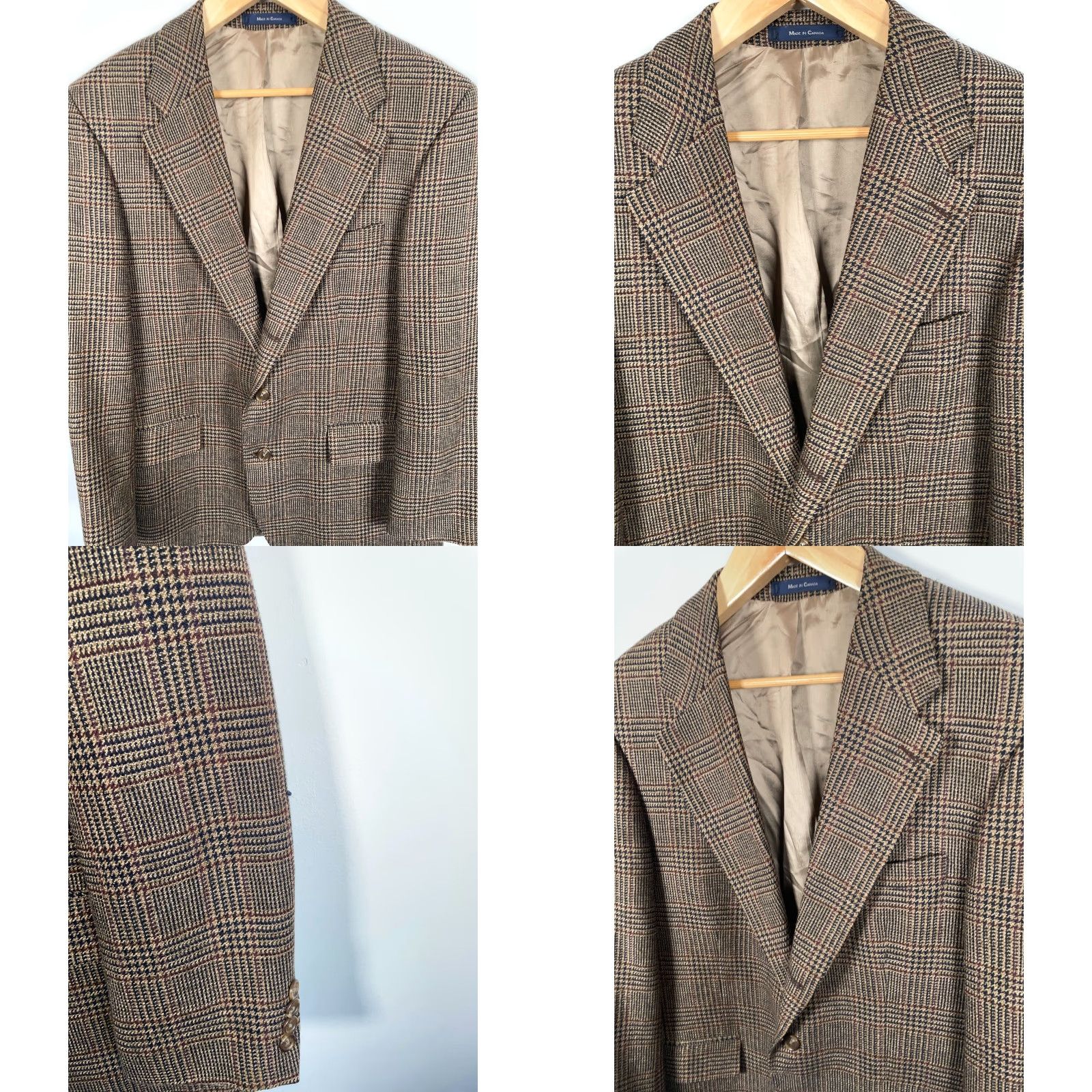 Ralph Lauren VINTAGE Chaps Ralph Lauren Blazer Jacket Single-Breasted Wool Brown Houndstooth 43 Regular Mens True? Size 46R - 10 Thumbnail
