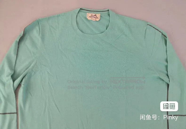 Hermes Hermes Cashmere sweater knit, mint blue, 80% cashmere + 20 Size US XL / EU 56 / 4 - 2 Thumbnail