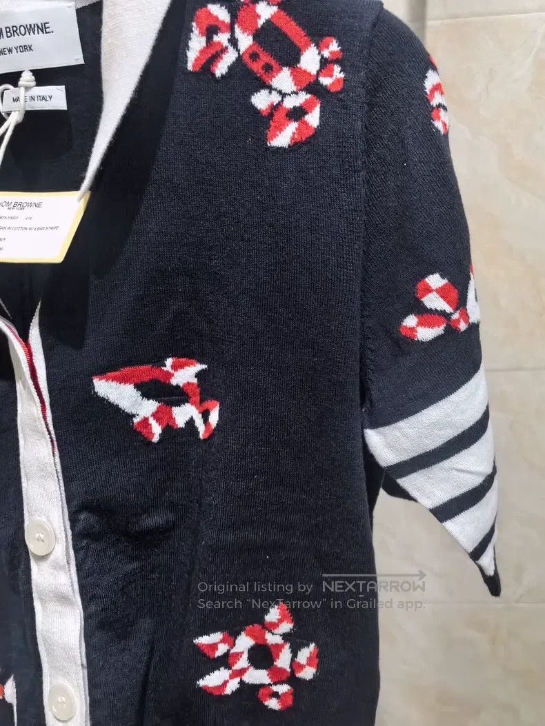 Thom Browne Thom Browne Navy lobster patterned knit short-sleeve cardi Size XS / US 0-2 / IT 36-38 - 3 Thumbnail
