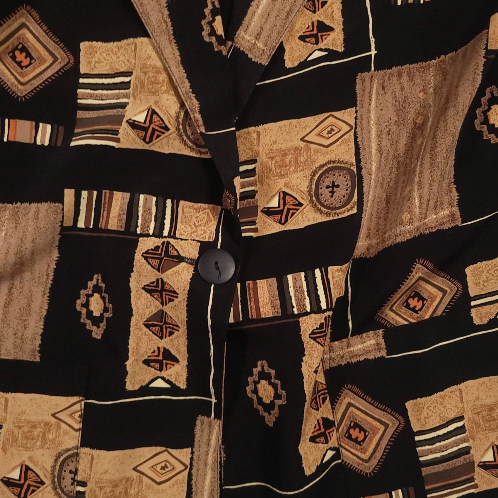 Vintage VINTAGE Fashion Bug Blazer Womens Small Black Tan Geometric Patchwork 90s Jacket Size S / US 4 / IT 40 - 4 Thumbnail