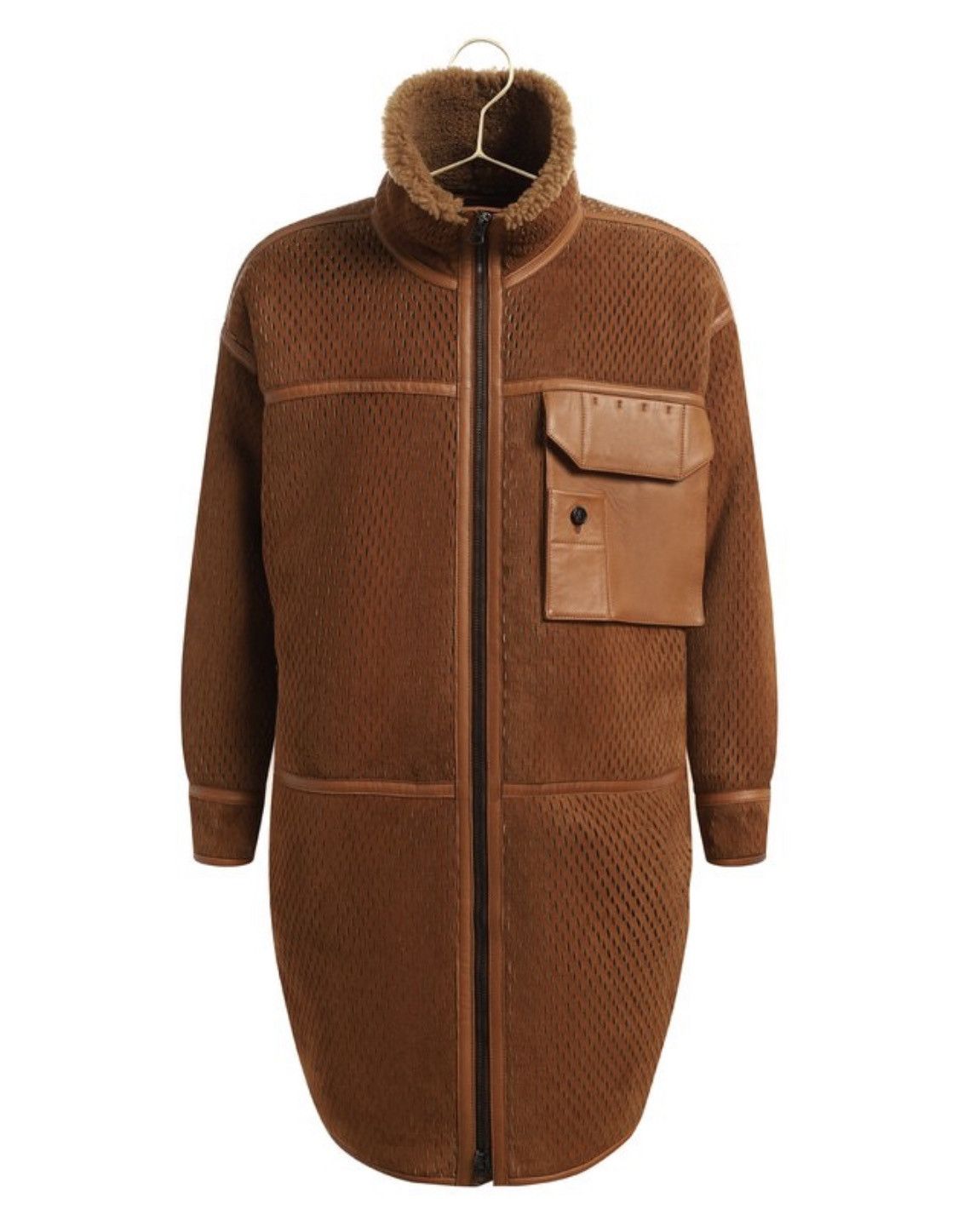 image of Acne Studios Shearling Big Pocket Detail Fur Cozy Jacket in Brown, Men's (Size Small)