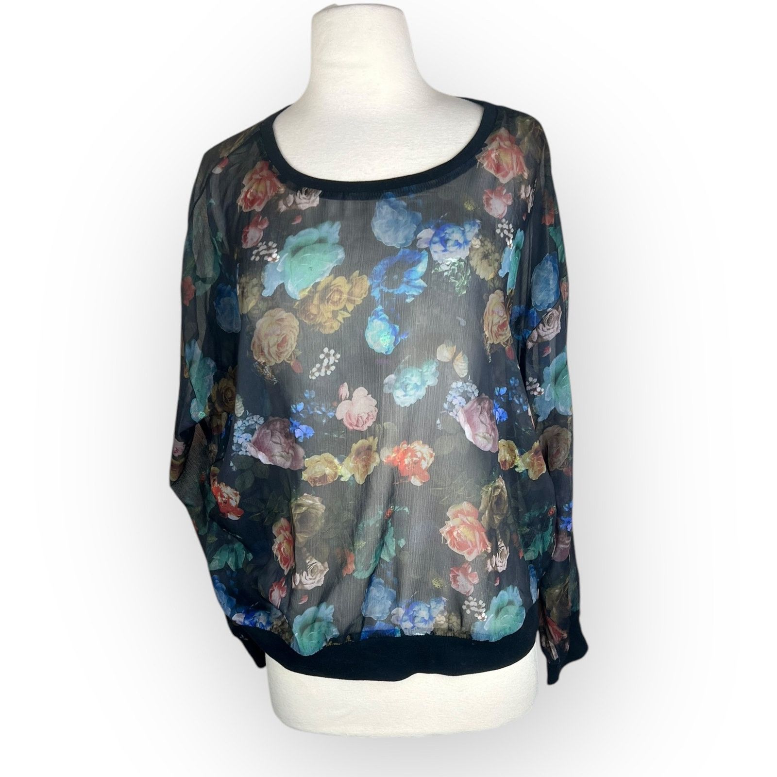 Mossimo Mossimo Vintage Sheer Floral Long-Sleeved Top Size L / US 10 / IT 46 - 1 Thumbnail