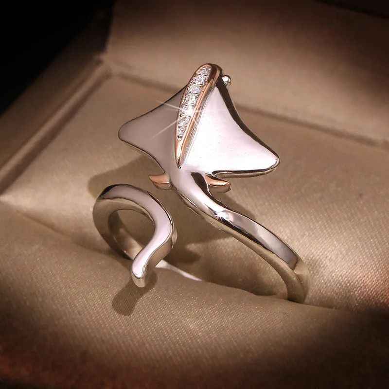 Jewelry Cute Fish Animal Shaped Two Tone Ring Size ONE SIZE - 2 Thumbnail