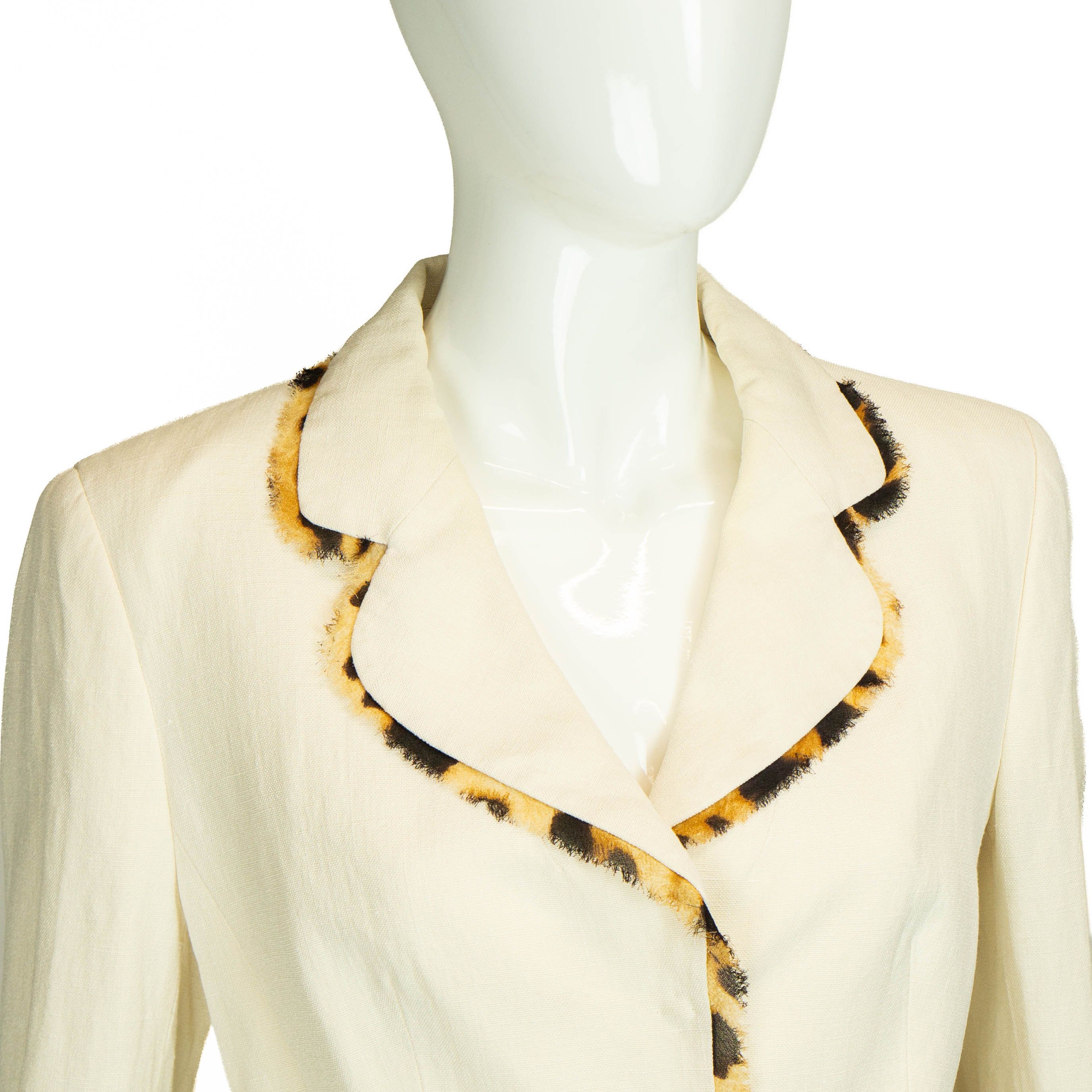 Escada ESCADA Beige Leopard Silk Linen Blazer Vintage 90s 00s Size M / US 6-8 / IT 42-44 - 2 Thumbnail