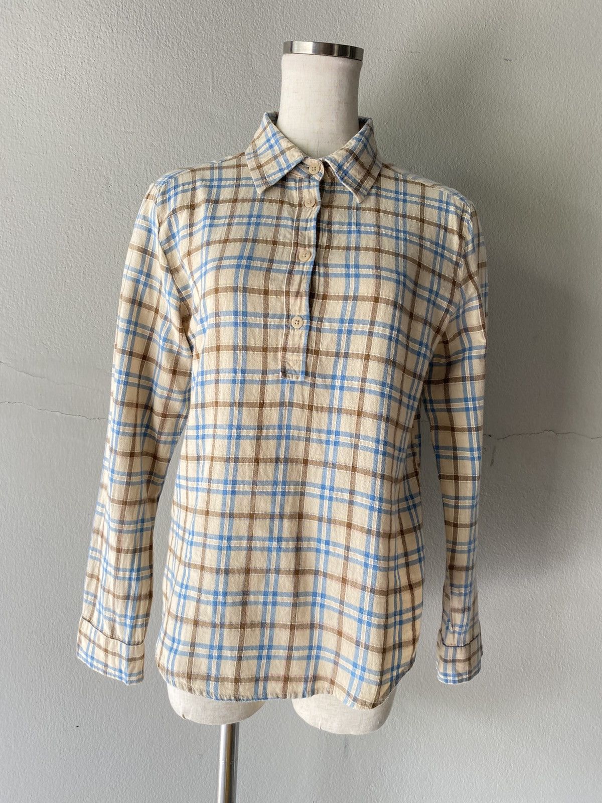45rpm 45rpm R Beige and Blue Plaid Button-Up Shirt Size S / US 4 / IT 40 - 8 Thumbnail