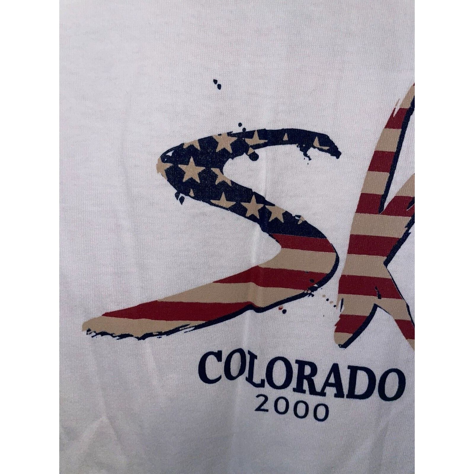Jerzees Colorado Ski Shirt Stars Stripes Graphic White L Tee Y2K Size US L / EU 52-54 / 3 - 3 Thumbnail