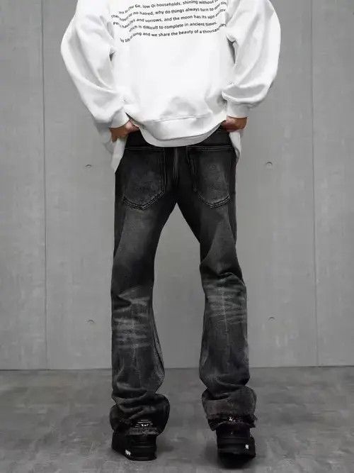 Japanese Brand × Jean High street ripped black and gray bootcut jeans Size US 32 / EU 48 - 3 Thumbnail