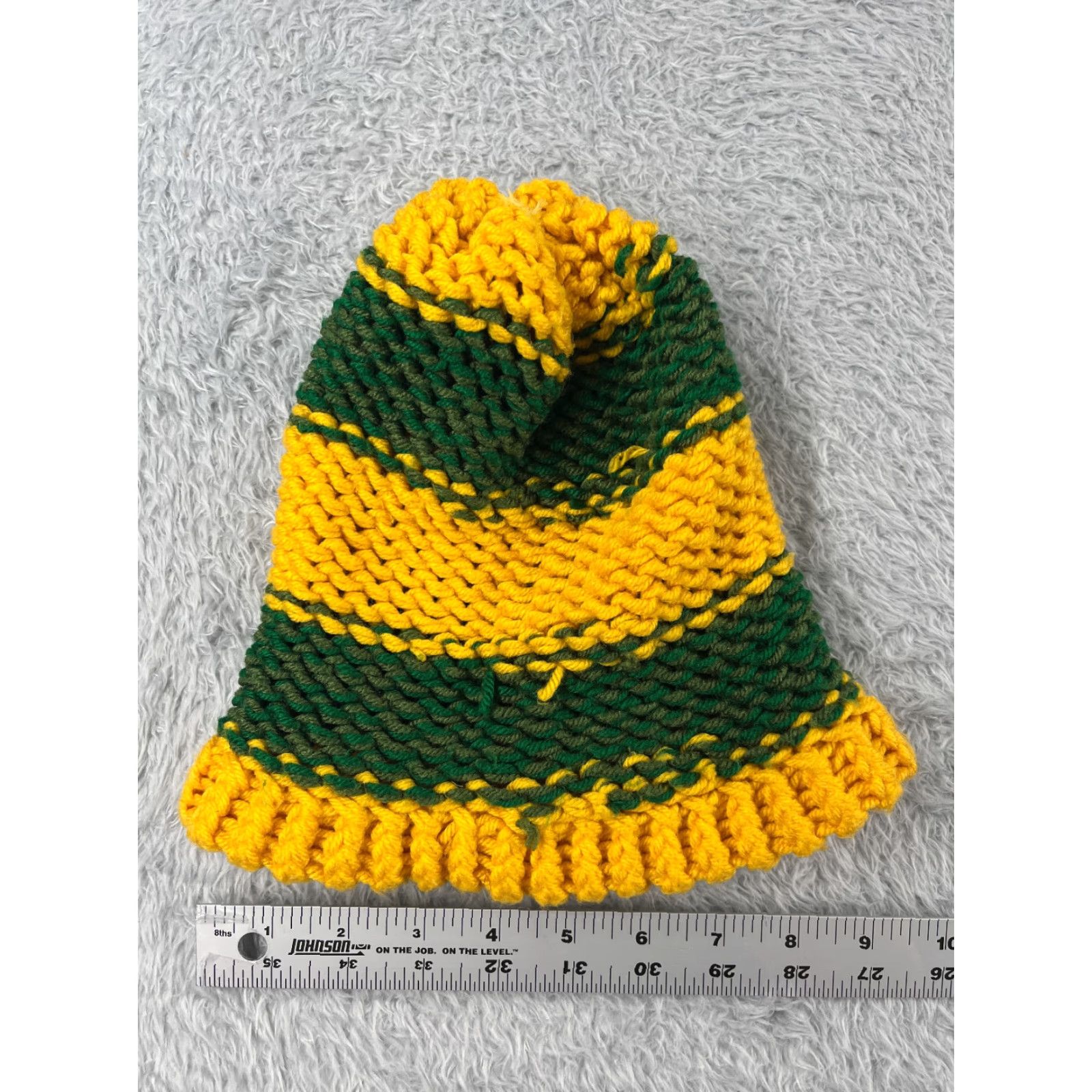 Vintage Handmade Green Bay Packers Style Beanie Knit Hat Adult One Size Green Striped Acrylic Pom Unisex Size ONE SIZE - 6 Thumbnail