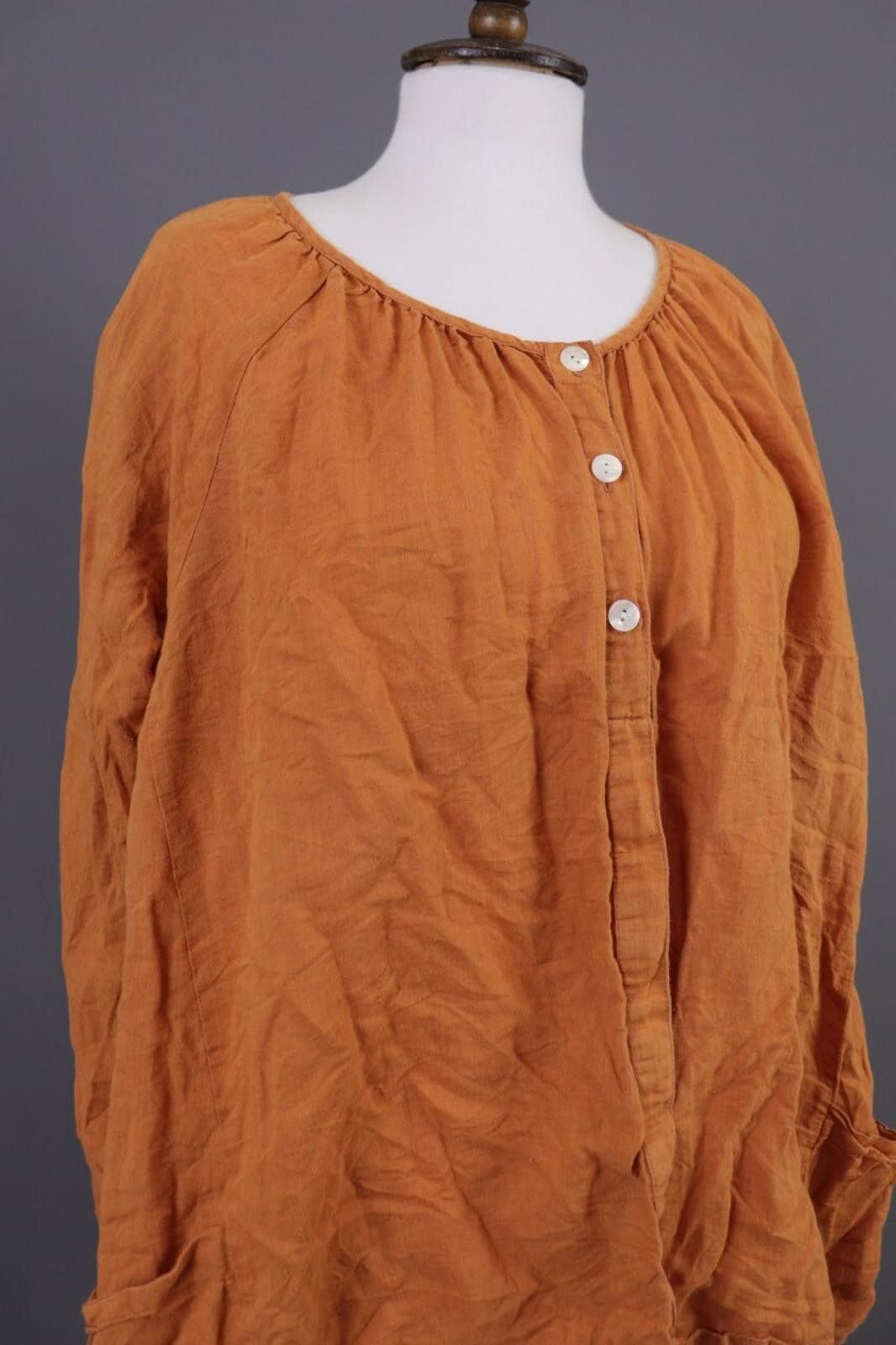 Designer Gudrun Sjoden Orange Linen Relaxed Blouse Shirt Size L Size L / US 10 / IT 46 - 7 Thumbnail