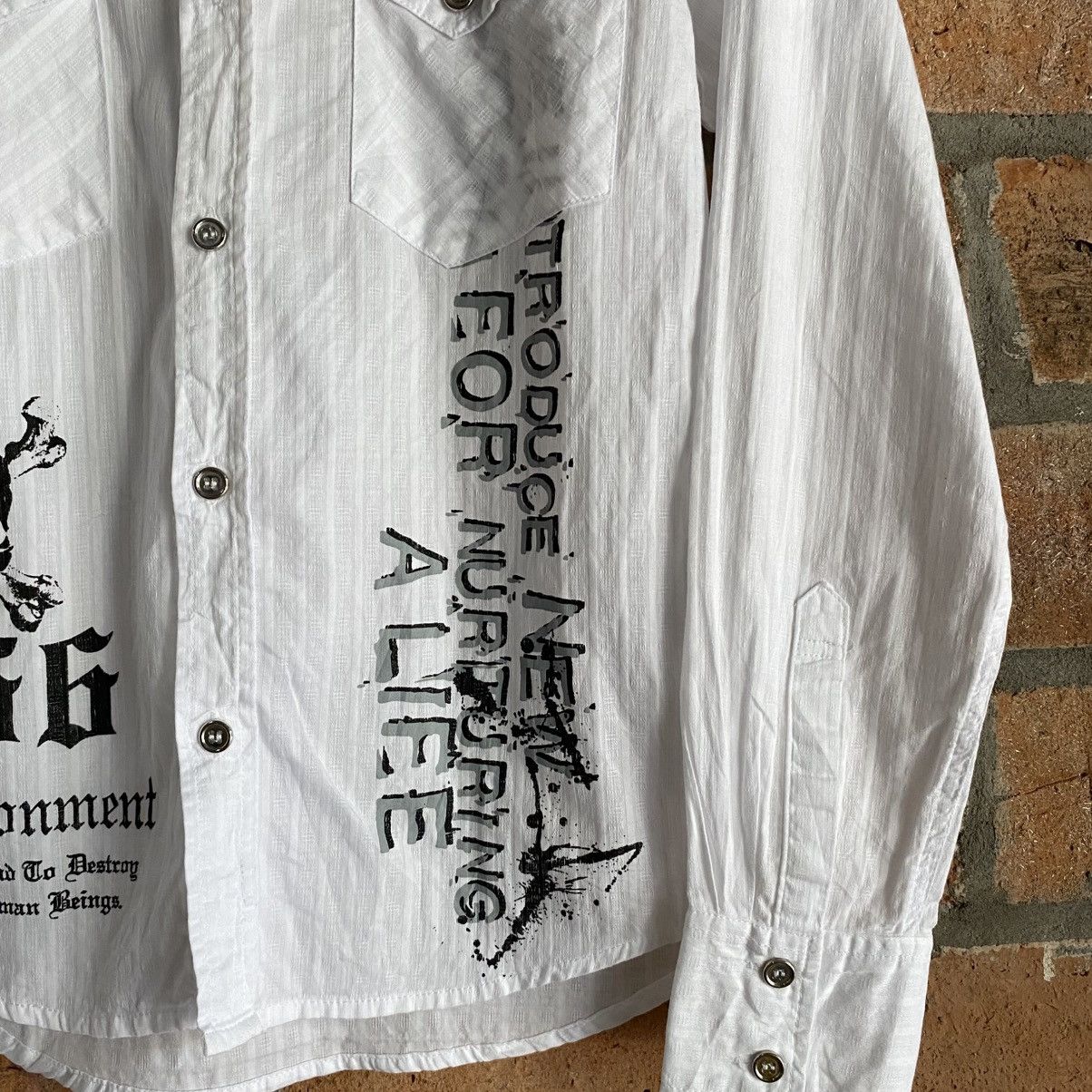 Japanese Brand Wild Life Y2K Punk White Graphic Print Shirt Size M / US 6-8 / IT 42-44 - 7 Thumbnail