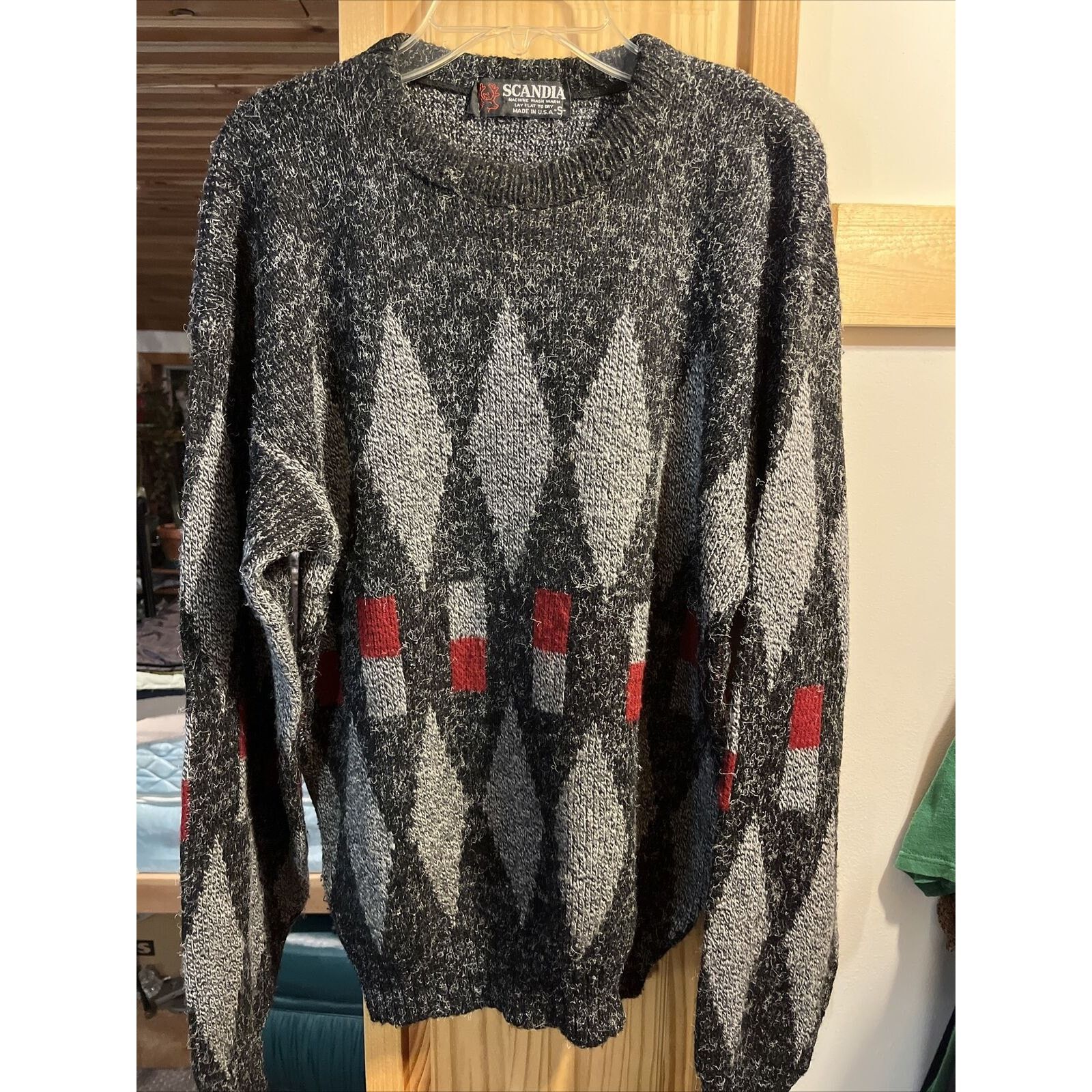 Other Scandia Vintage Small Gray Red Argyle LS Acrylic Sweater Size S / US 4 / IT 40 - 10 Thumbnail