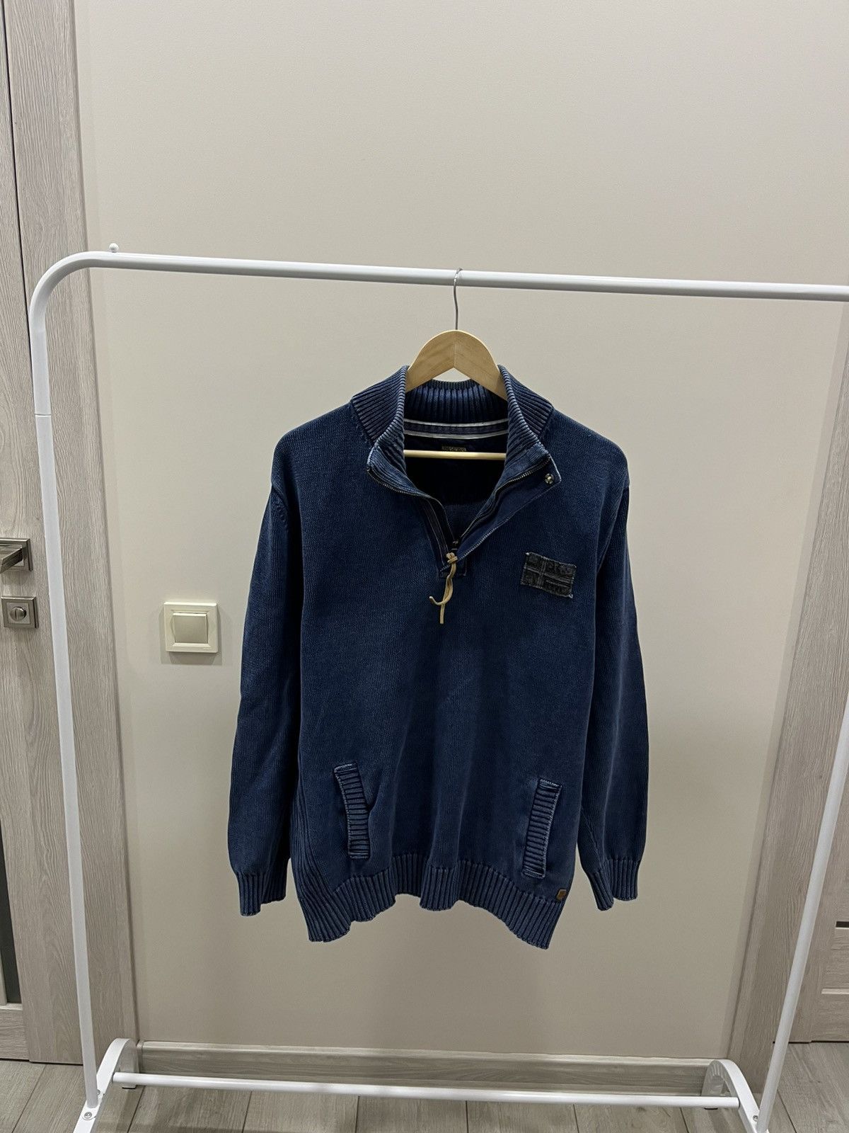 Napapijri NAPAPIJRI GEOGRAPHIC BLUE KNIT ZIP SWEATER OUTDOOR PULLOVER Size US XL / EU 56 / 4 - 1 Thumbnail