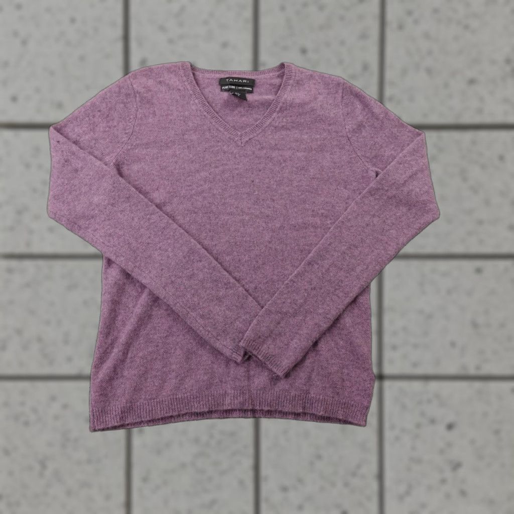 Vintage Tahari Sweater Womens S Purple 100% Cashmere Knit V-Neck Pullover Knit Solid Pullover Cozy Tailored for Women - Adult Size S / US 4 / IT 40 - 1 Thumbnail