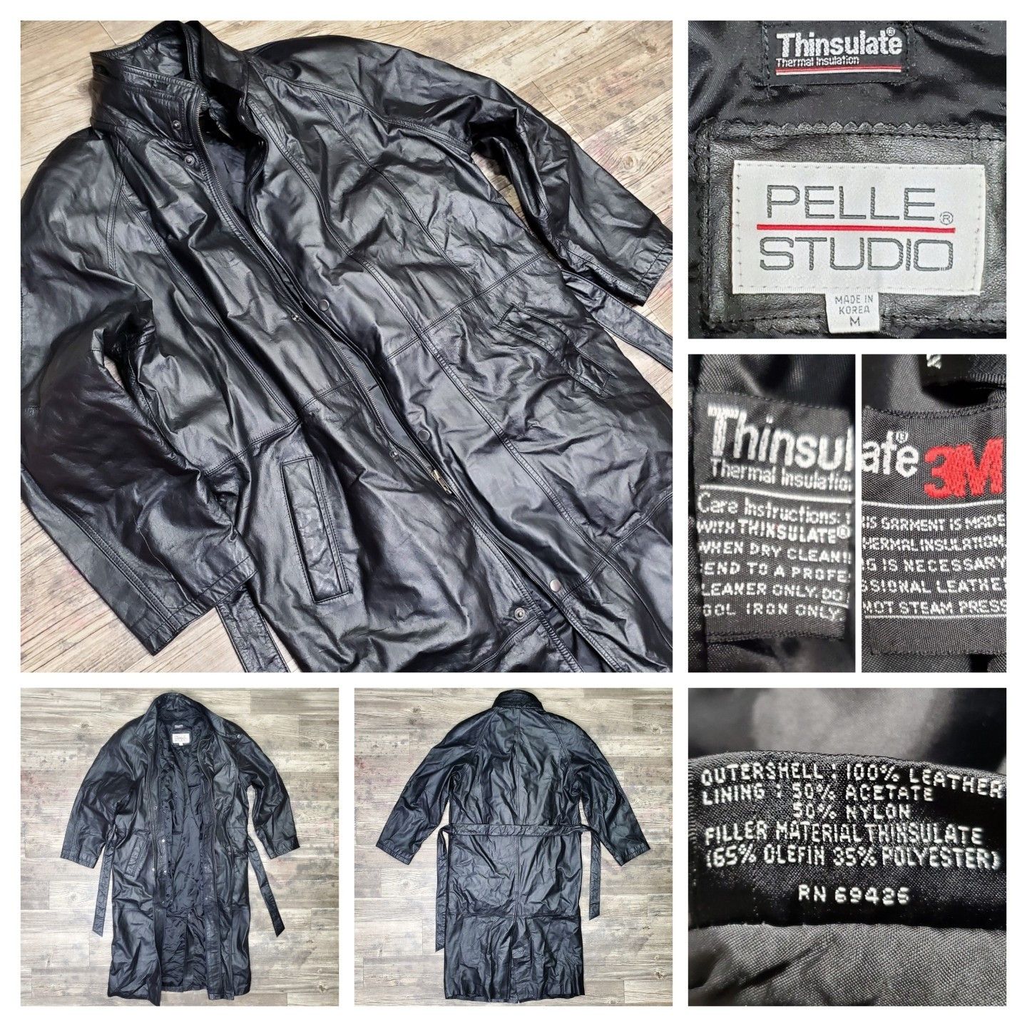 image of Leather Jacket x Thinsulate 90's VTG Men's Leather Trench Coat Pelle Studio 3M Thinsulate in Black 