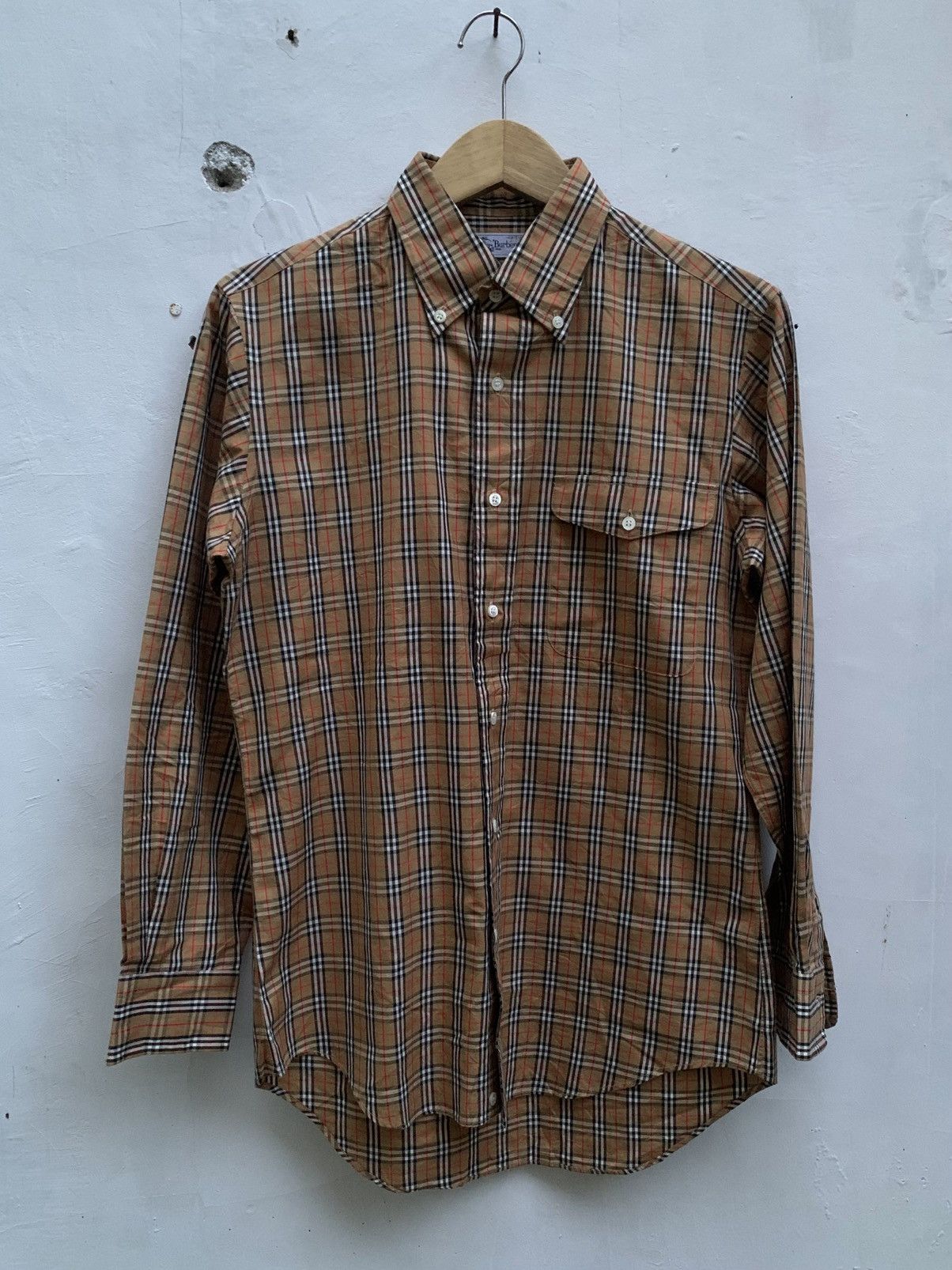 Vintage burberrys nova check flap pocket button ups shirt