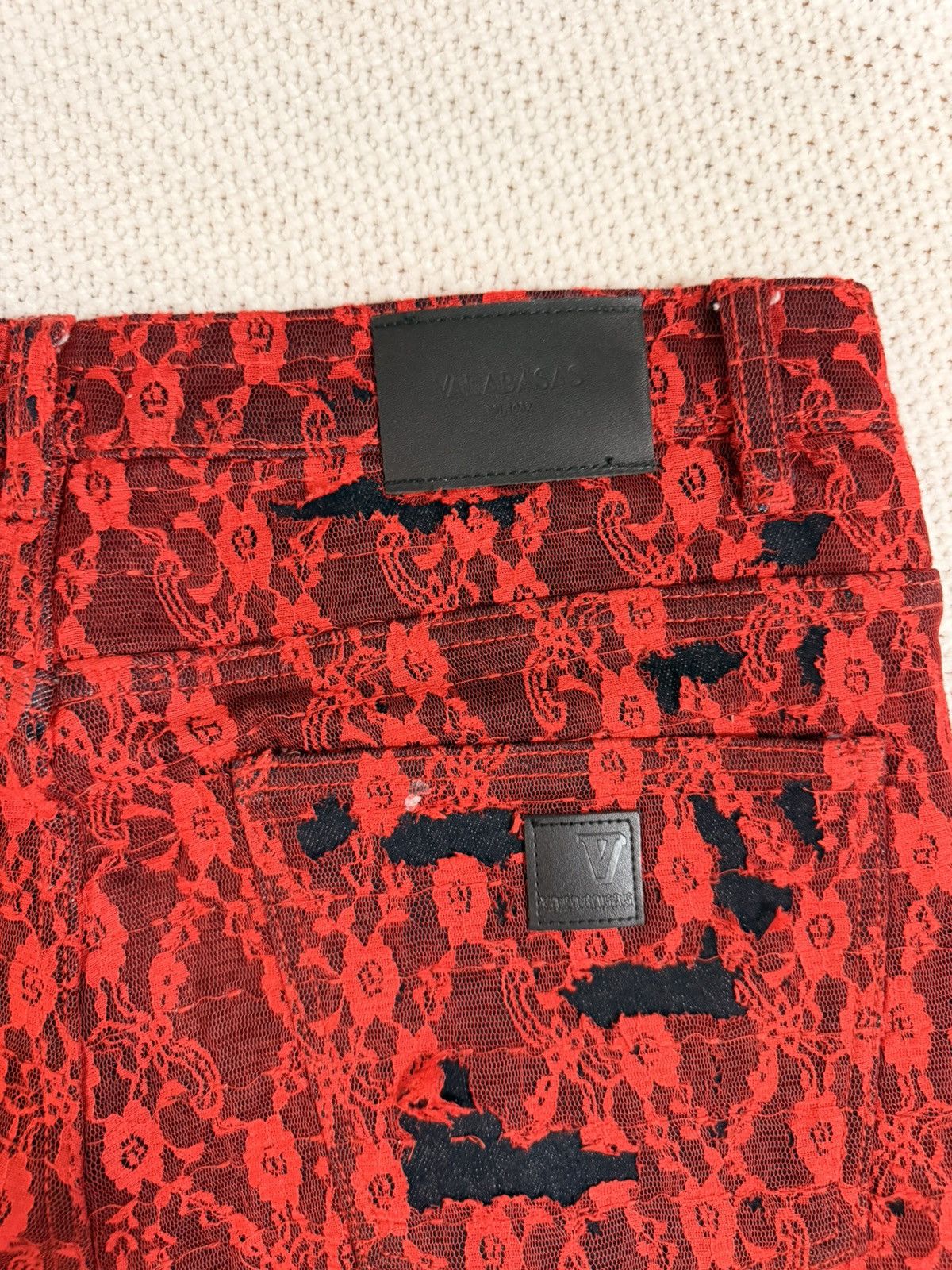 Valabasas Valabasas Red Lace Distressed Flare Jeans Size US 34 / EU 50 - 3 Thumbnail