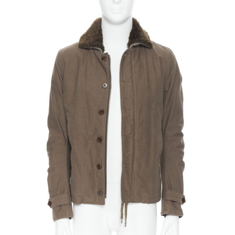 wjk WJK brown faux shearling lined spread collar green washed cotton flight jacket M Size US M / EU 48-50 / 2 - 1 Thumbnail