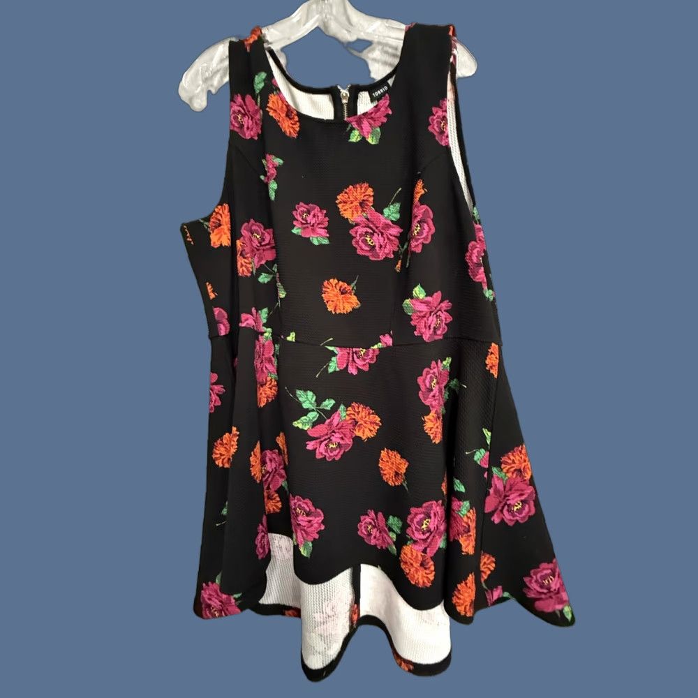 Torrid Torrid Dress Womens 3 Black Floral Fit Flare Sleeveless Scoop Neck Knee Length Size XS / US 0-2 / IT 36-38 - 1 Thumbnail