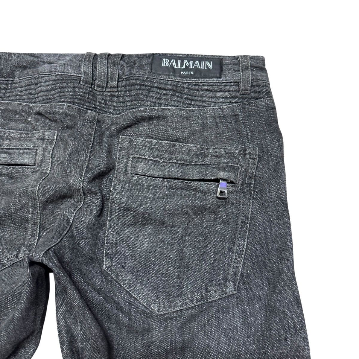 Balmain Decarnin era Classic Balmain Black Biker Jeans Distressed Size US 31 - 11 Thumbnail