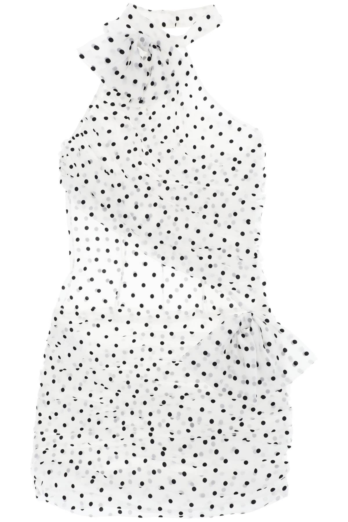 image of Alessandra Rich One-Shoulder Mini Dress In Polka in Bianco, Women's (Size Medium)