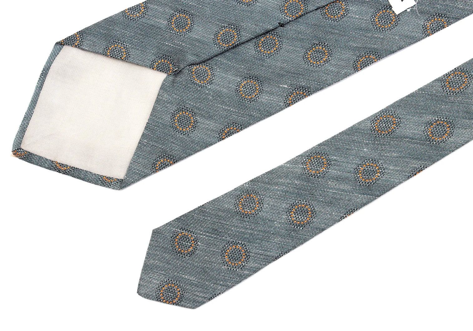 Armani Collezioni Silk Linen Polka Dot Jacquard Tie in Blue and Orange Size ONE SIZE - 5 Thumbnail