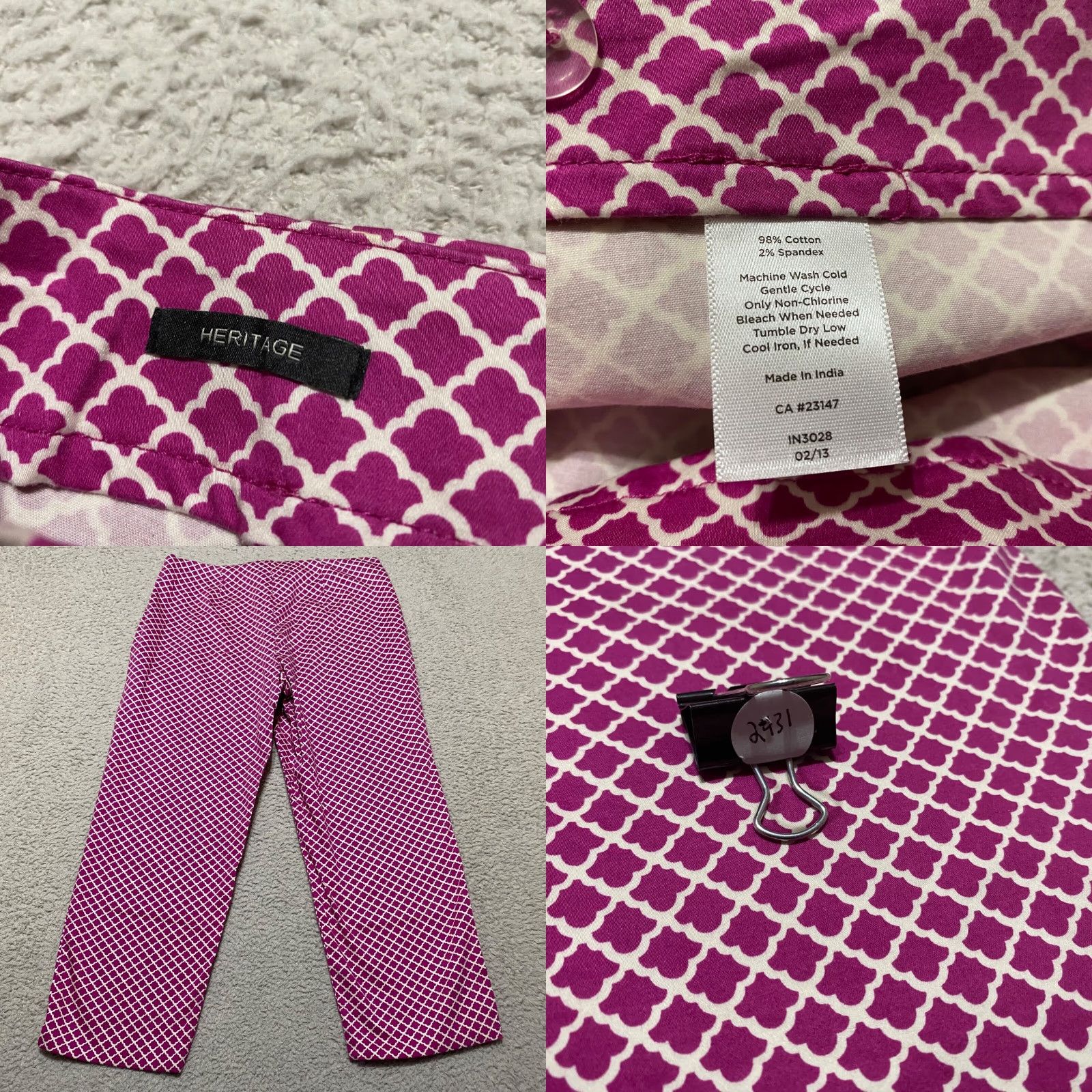 Talbots Talbots Pant Cropped Pink Geometric Heritage Mid Rise Petites Womens 10P (30 in Waist) 22 in Inseam Cotton Spandex Button Zip Flat Front Cropped Crop Size 30" / US 8 / IT 44 - 8 Thumbnail