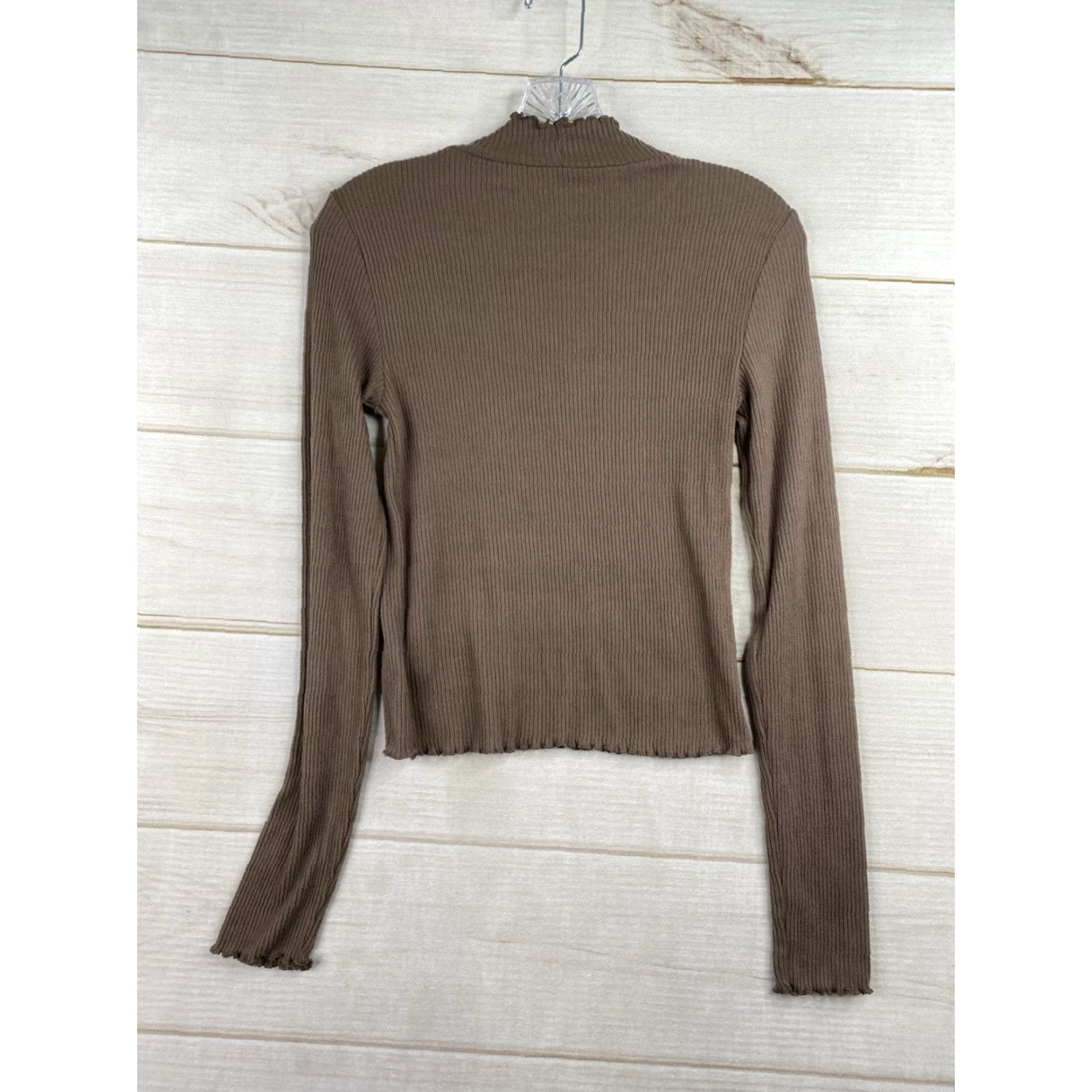 American Eagle Outfitters American Eagle Sweater Top Sz S Brown Ribbed Mock Neck Ruffle Cropped Pullover Size S / US 4 / IT 40 - 5 Thumbnail