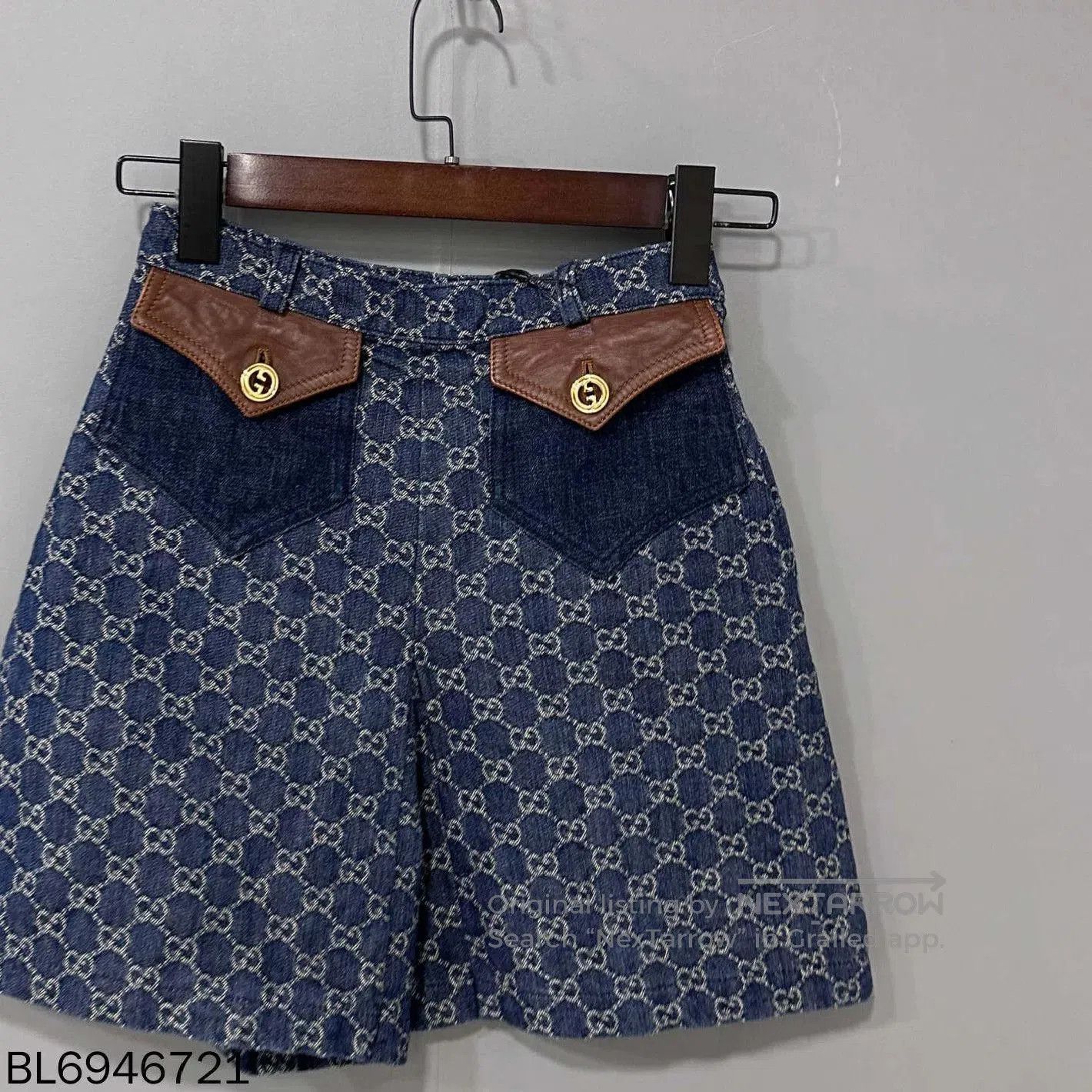 Gucci Gucci Patchwork Logo Print Denim Skirt. Size 35" - 2 Thumbnail