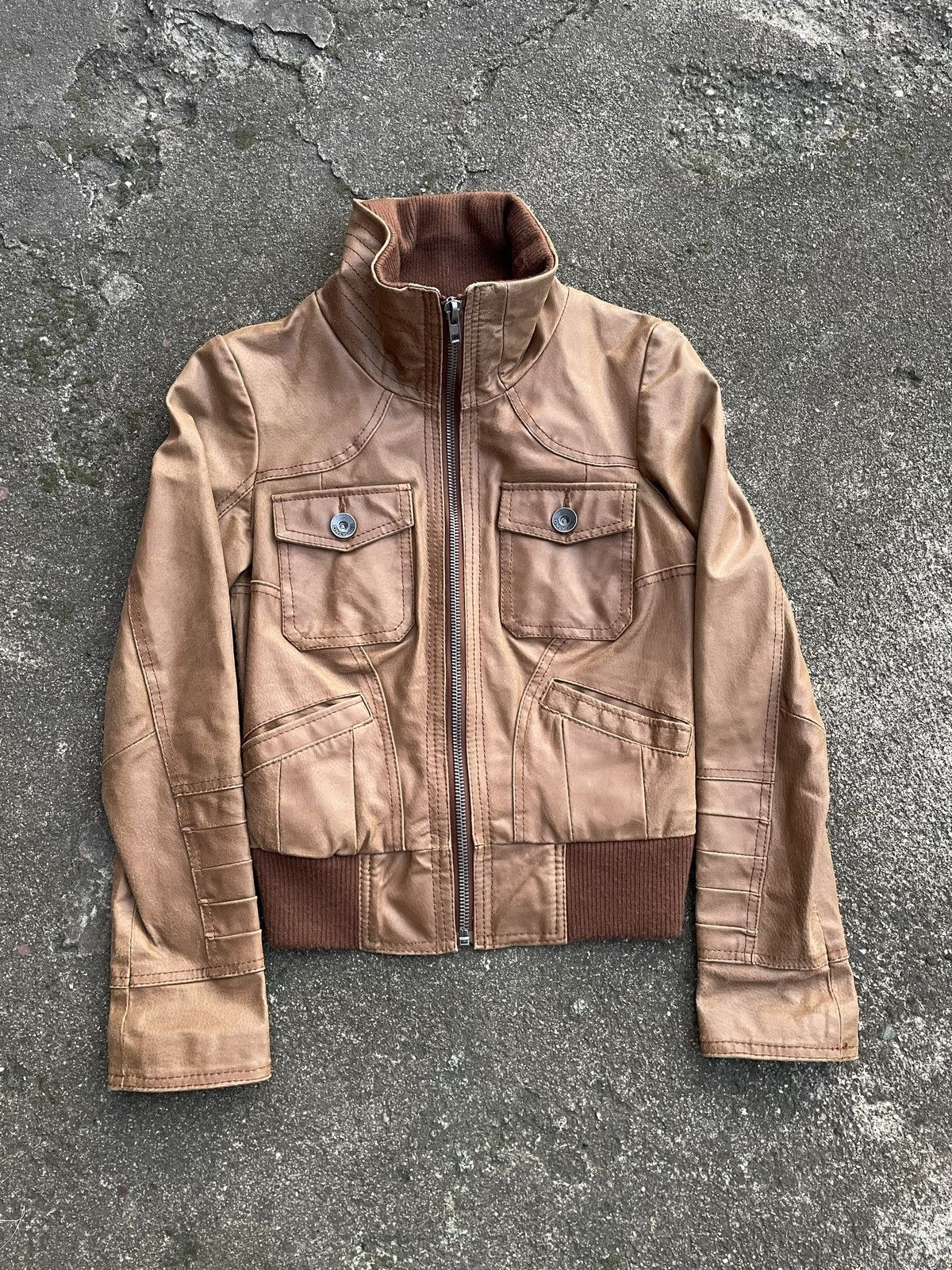 Vintage Washed Brown Retro 90s Genuine Real Leater Bomber Punk Rock Size S / US 4 / IT 40 - 1 Thumbnail