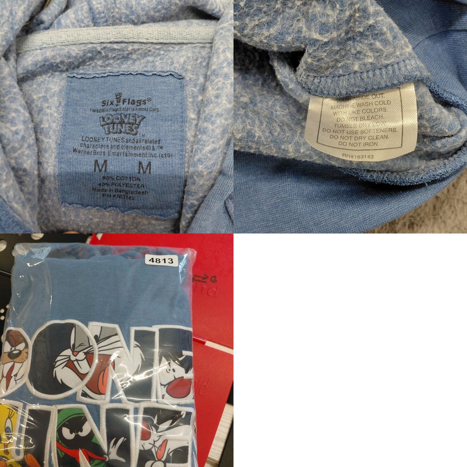 Vintage Six Flags Looney Tunes Hoodie Unisex Medium Blue Graphic Cartoon Pullover Taz Hoodie Pullover Cartoon Six Flags Mens Boys? Size US M / EU 48-50 / 2 - 9 Thumbnail