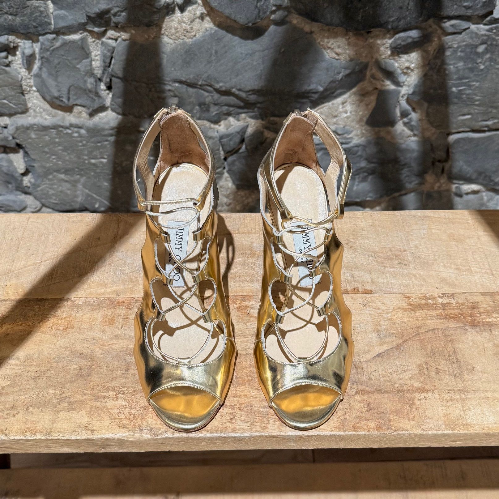 Jimmy Choo Jimmy Choo Diffuse Mirror Gold Gladiator Heeled Sandals Size US 6 / IT 36 - 3 Thumbnail