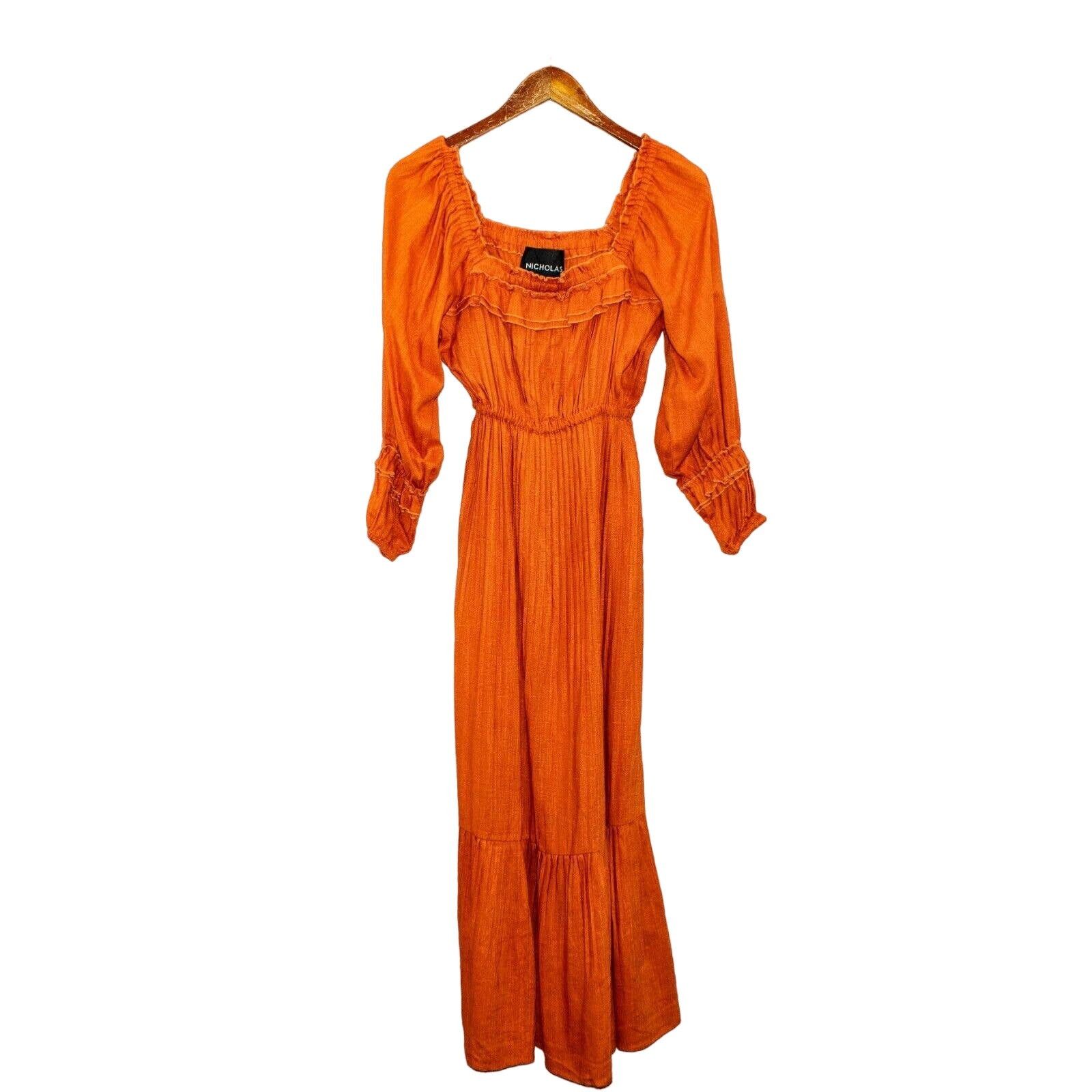 NICHOLAS NICHOLAS Pleated Prairie Dress in Deep Orange Size 0 Size XS / US 0-2 / IT 36-38 - 7 Thumbnail