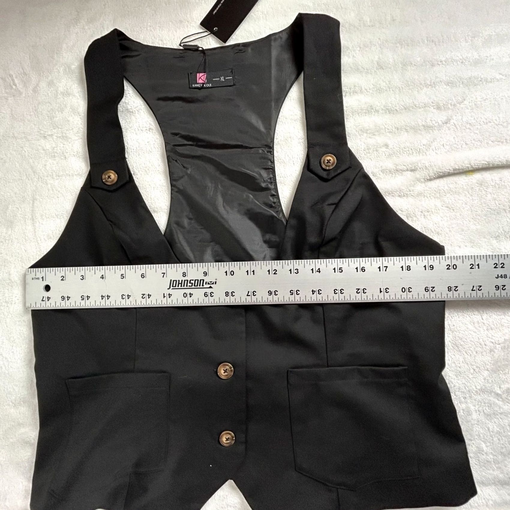 Vintage KANCY KOLE Womens Button Front Racerback Waistcoat Vest XL Black Pockets New Size XL / US 12-14 / IT 48-50 - 6 Thumbnail