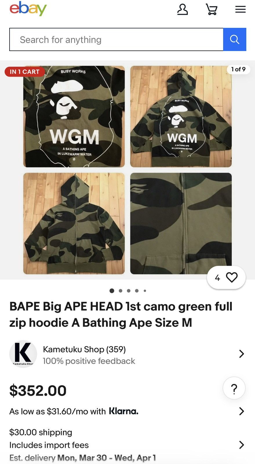 Bape BAPE Big APE HEAD 1st camo green full zip hoodie Size US S / EU 44-46 / 1 - 9 Thumbnail