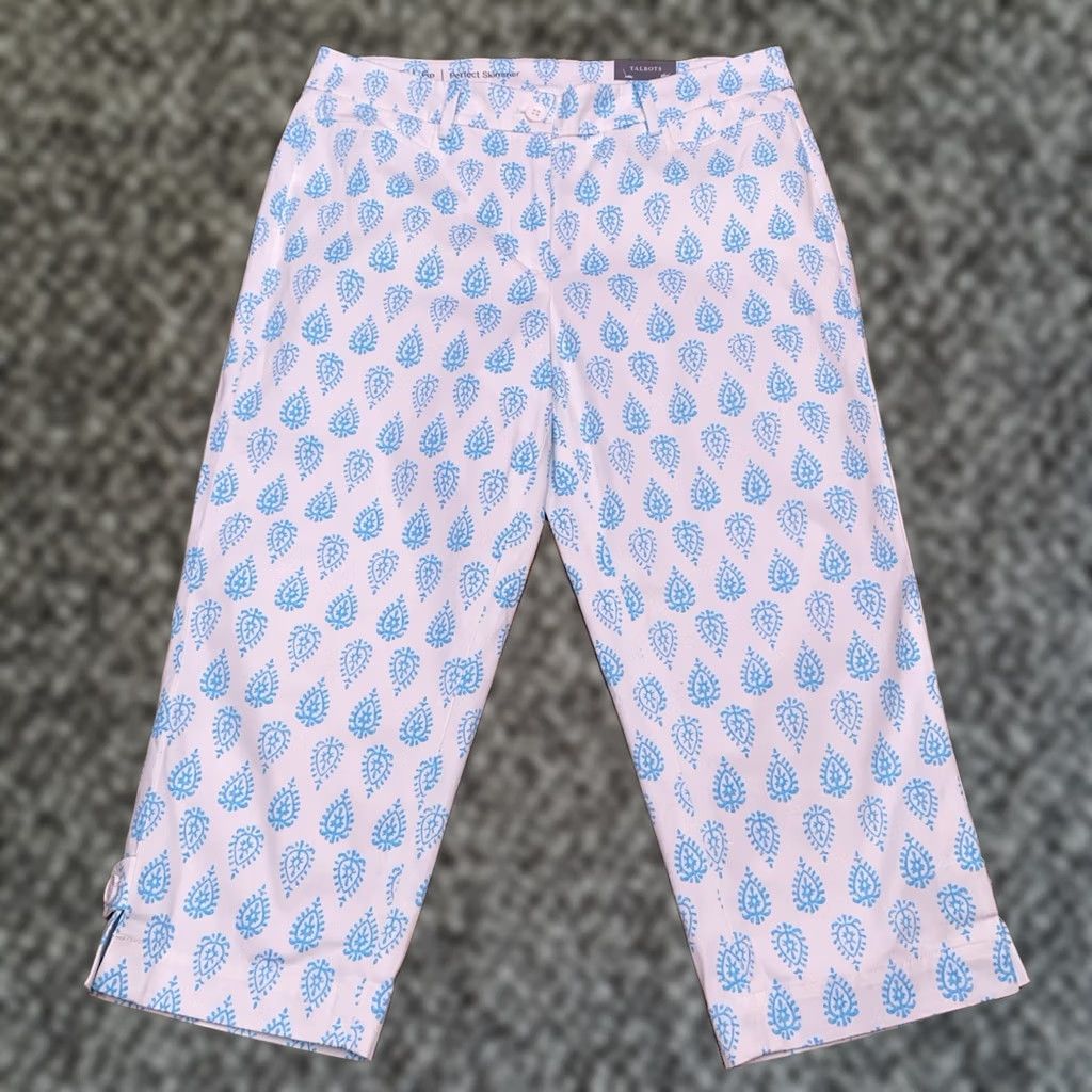 Talbots Talbots Pants 6P Petite Blue White Slim Leg Capri 19in Inseam Stretch Picnic Casual Party Geometric Beach Womens Size 28" / US 6 / IT 42 - 1 Thumbnail