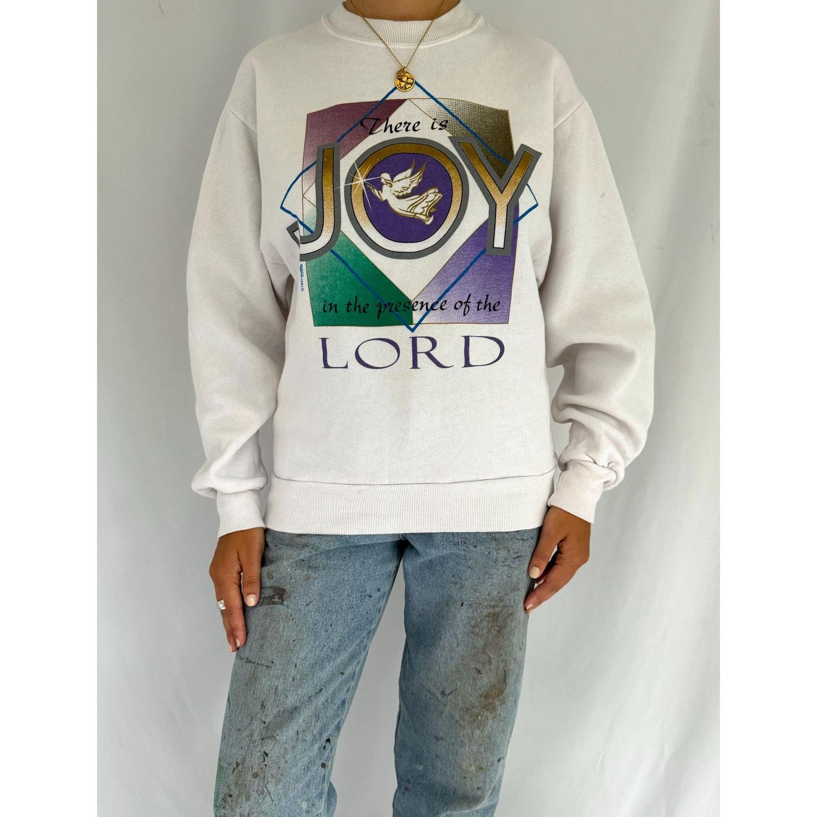 Jerzees 90s vintage white joy of the lord holiday pullover sweater Size S / US 4 / IT 40 - 1 Thumbnail
