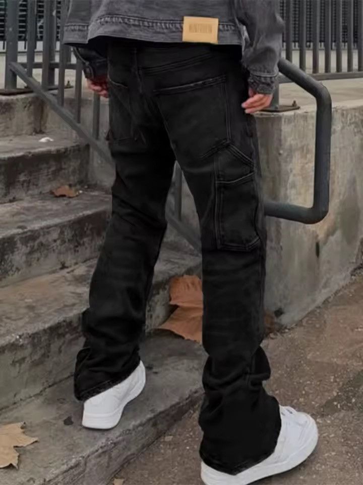 Japanese Brand Faded Black Stacked Carpenter Denim - Flare / Zip Hem Size US 34 / EU 50 - 6 Thumbnail