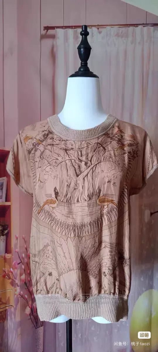 Hermes Hermes Silk twill and knit short-sleeved top Size XS / US 0-2 / IT 36-38 - 1 Thumbnail