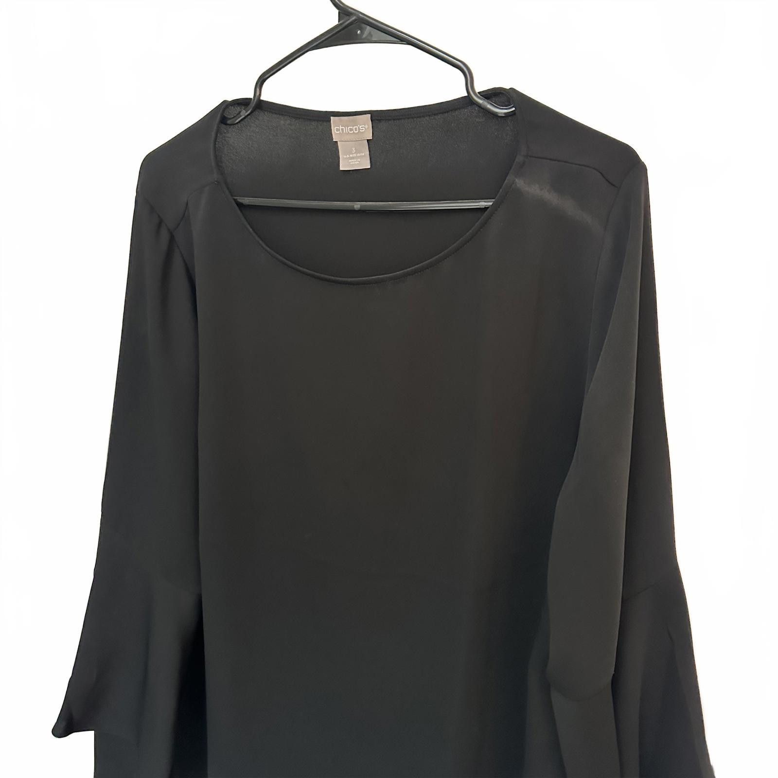 Chicos Chico's Elegant Black Bell Sleeve Top Size M / US 6-8 / IT 42-44 - 3 Thumbnail