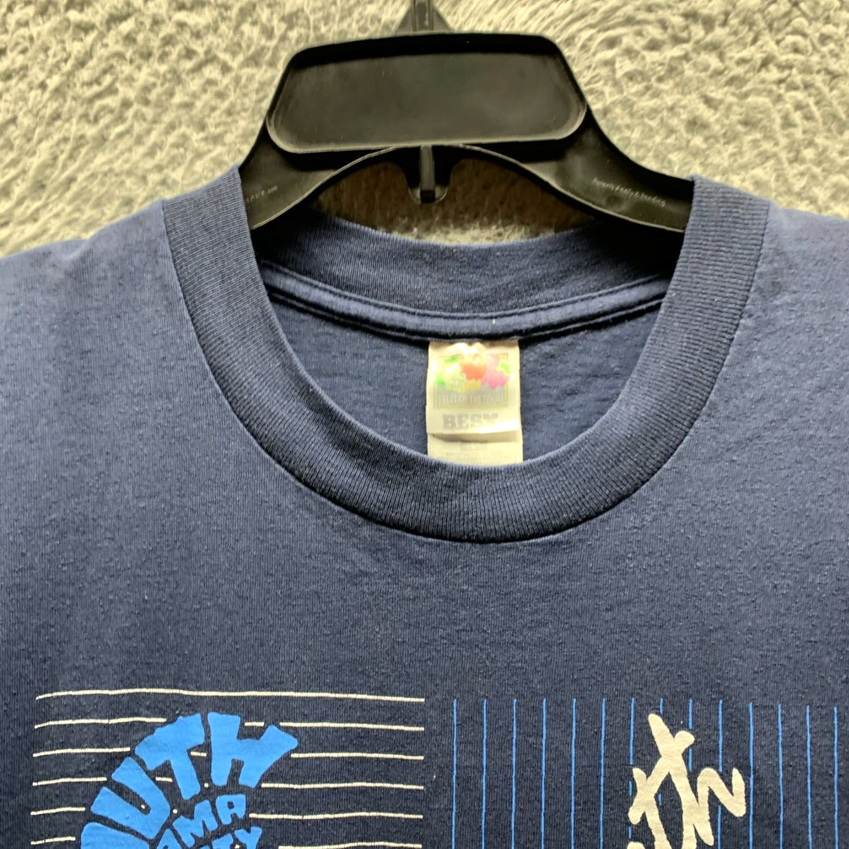 Fruit Of The Loom VINTAGE Fruit of the Loom Shirt Mens Large Blue Tama High Iowa Single Stitch T-Shirt Crew Neck Short Sleeve Cotton Classic school Mens Size US L / EU 52-54 / 3 - 7 Thumbnail