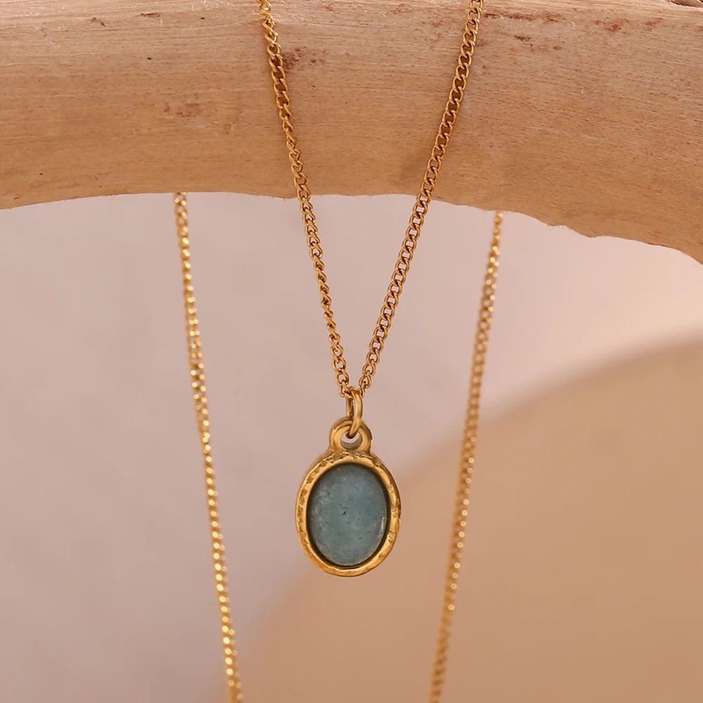 Jewelry × Vintage Figaro Chain Oval Natural Amazonite Stone Size ONE SIZE - 4 Thumbnail