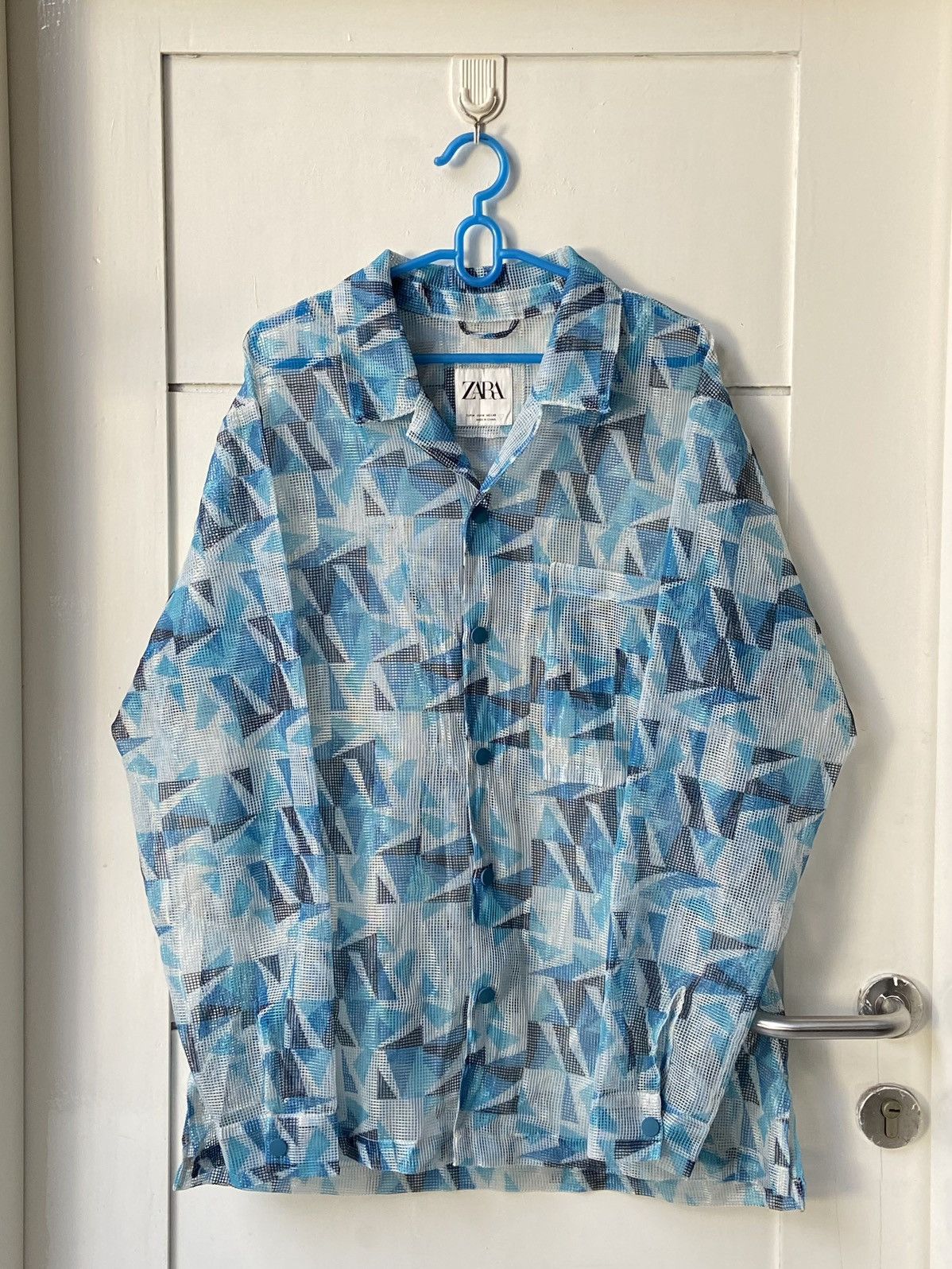 Zara ZARA Blue Striped Mesh Shirt Size US L / EU 52-54 / 3 - 10 Thumbnail