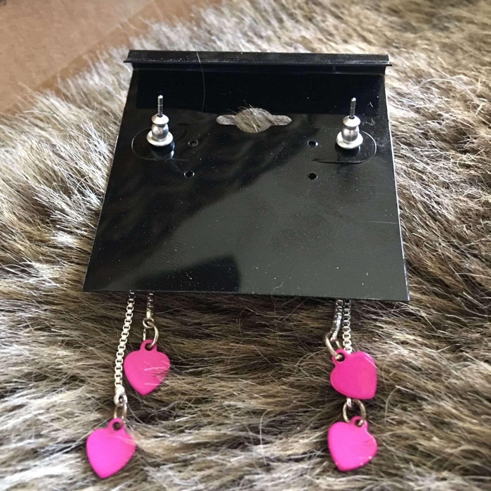 Jewelry Silver tone chain pink heart pierced earrings Size ONE SIZE - 3 Thumbnail