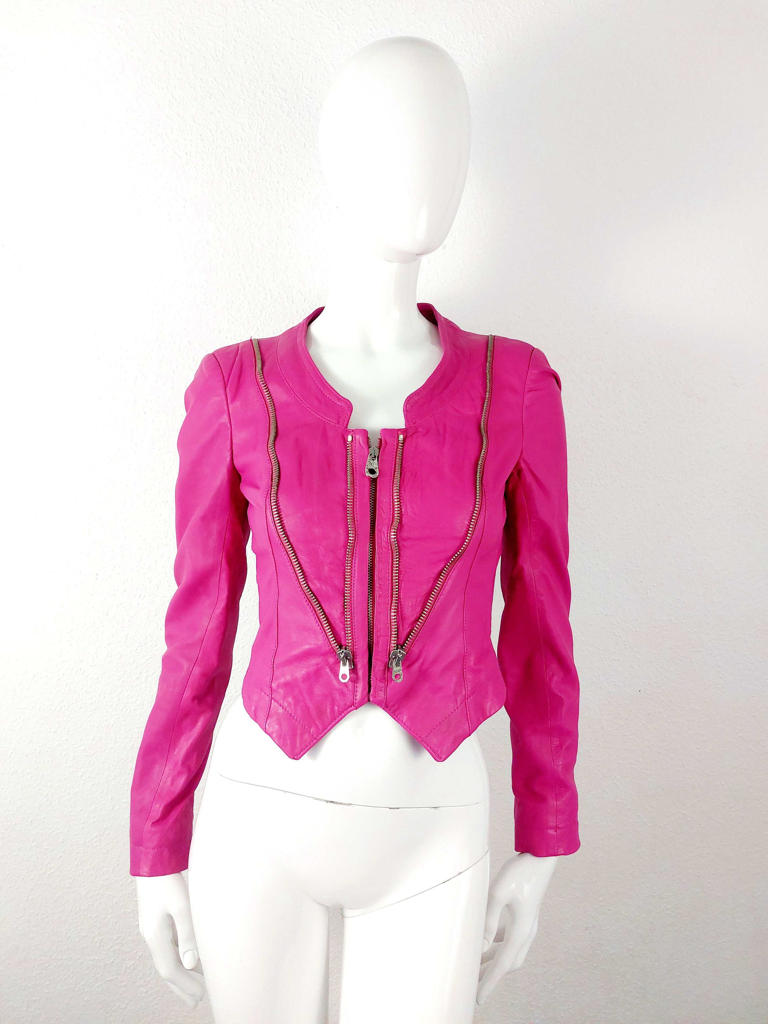 Miss Sixty Miss Sixty Hot Pink Leather Biker Moto Zip Barbie Jacket Size S / US 4 / IT 40 - 6 Thumbnail