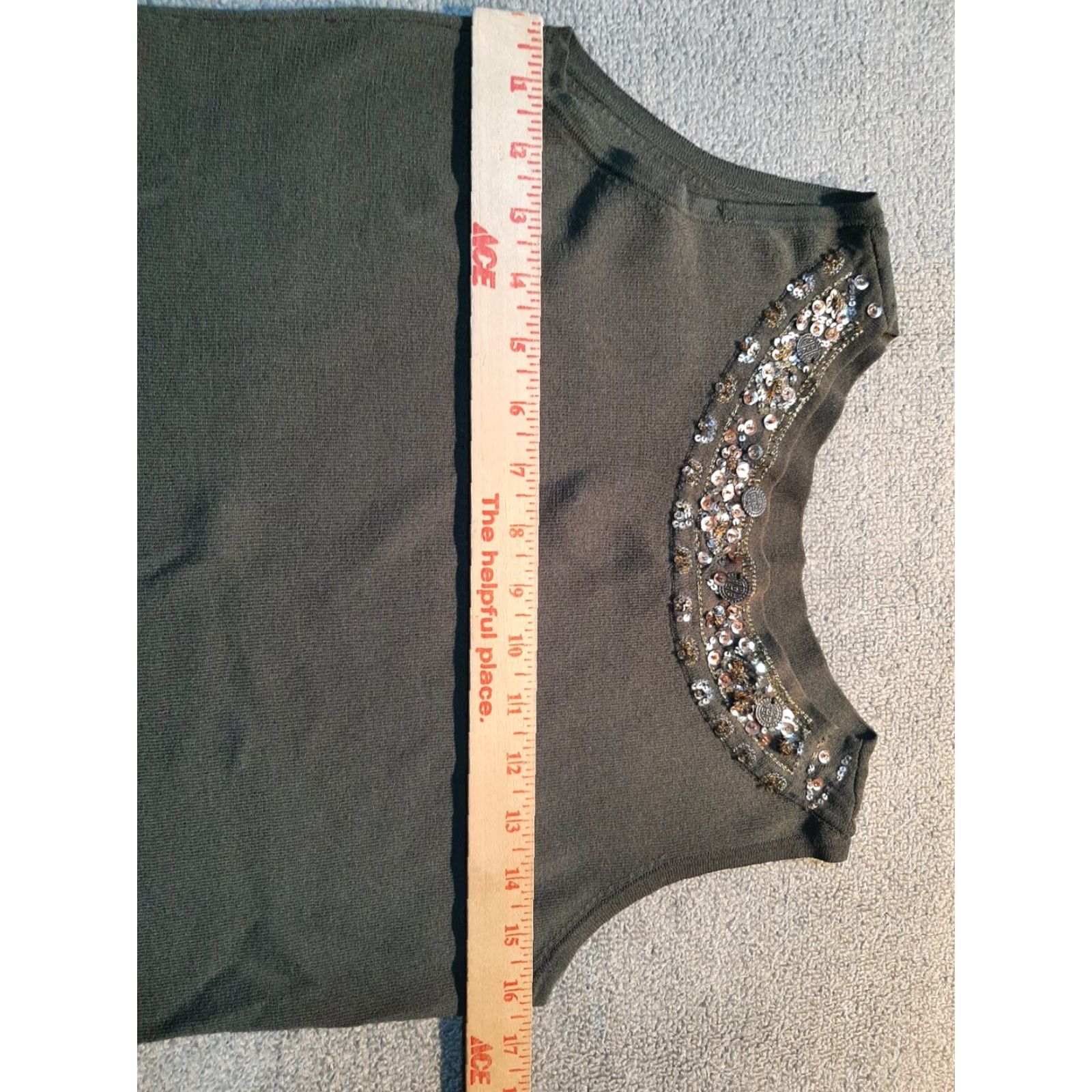 Vintage Joseph A Sleeveless Top Womens Large L Moss Green Sequins Viscose Nylon Tank Woman Green L Sleeveless Shirt Size L / US 10 / IT 46 - 4 Thumbnail