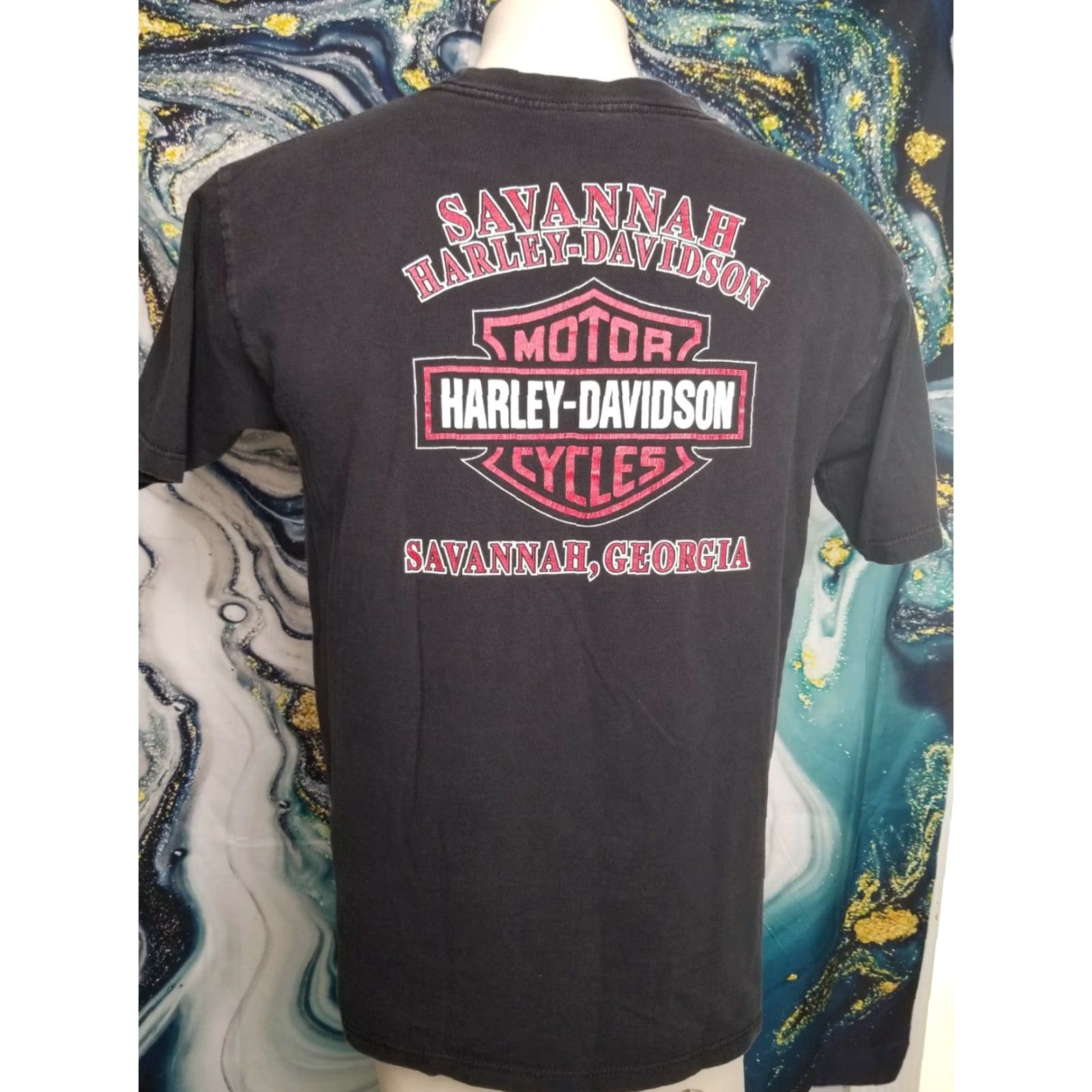Harley Davidson VINTAGE Harley-Davidson T-Shirt Main Point: American Eagle Flag Patriotic Shirt Adult Large Black Short Sleeve Crew Neck Cotton 90s Theme Mens Size US L / EU 52-54 / 3 - 2 Thumbnail